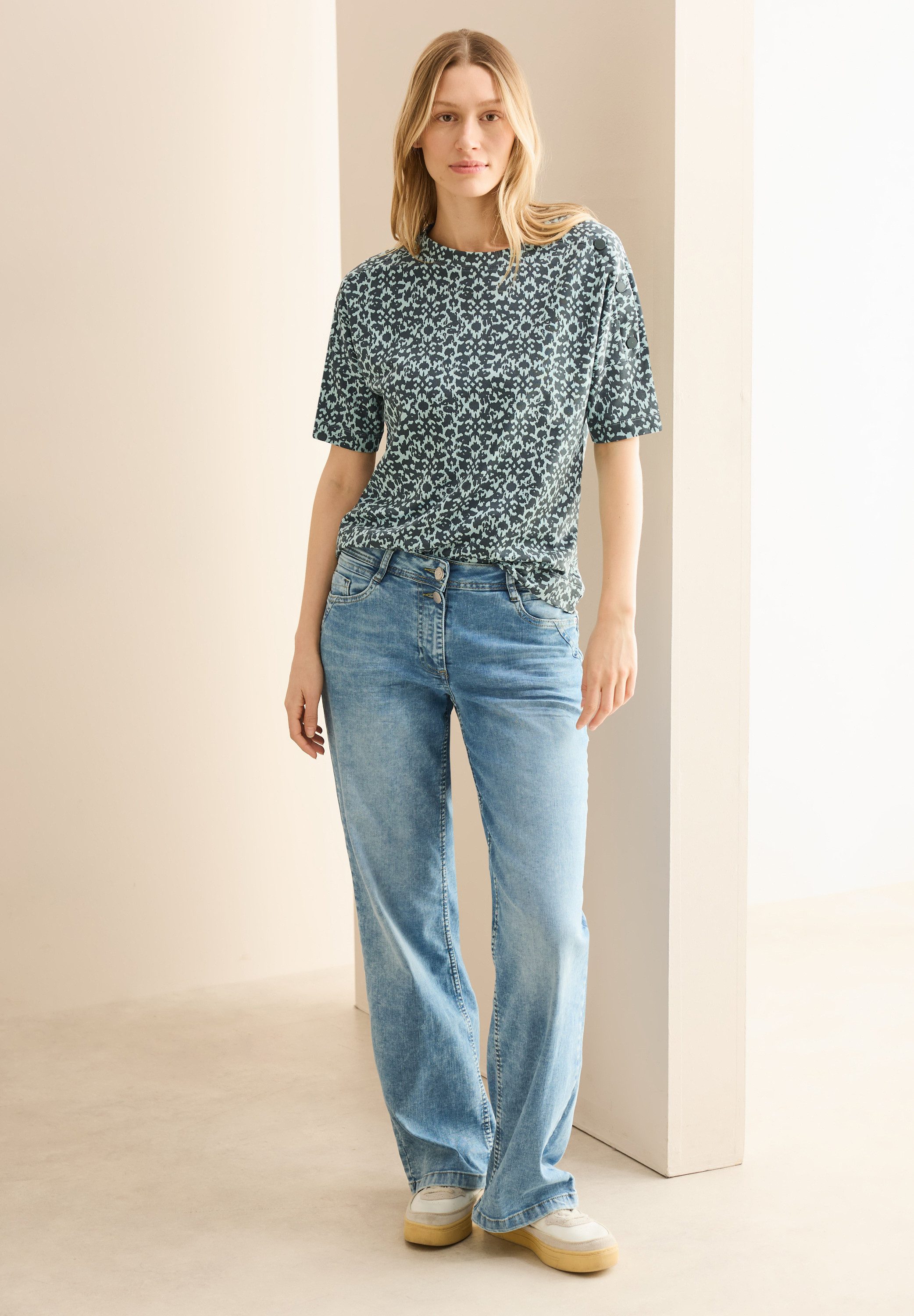 Cecil Shirt met print met minimalprint en knoopdetail