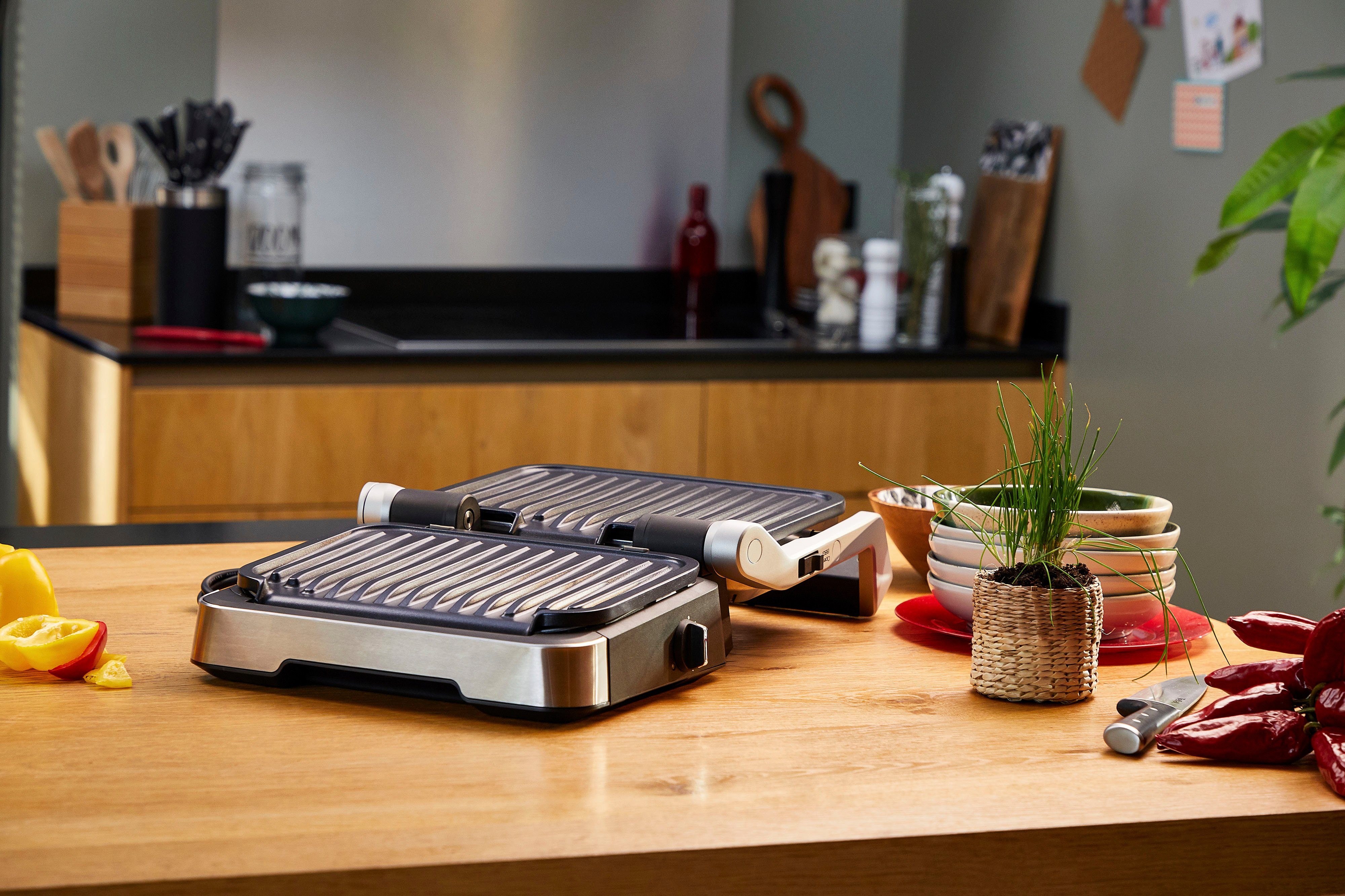 Tefal Contactgrill GC773D OptiGrill 2-in-1 met grilltang intelligente grill & bbq, scharnierend, 9 automatische programma's