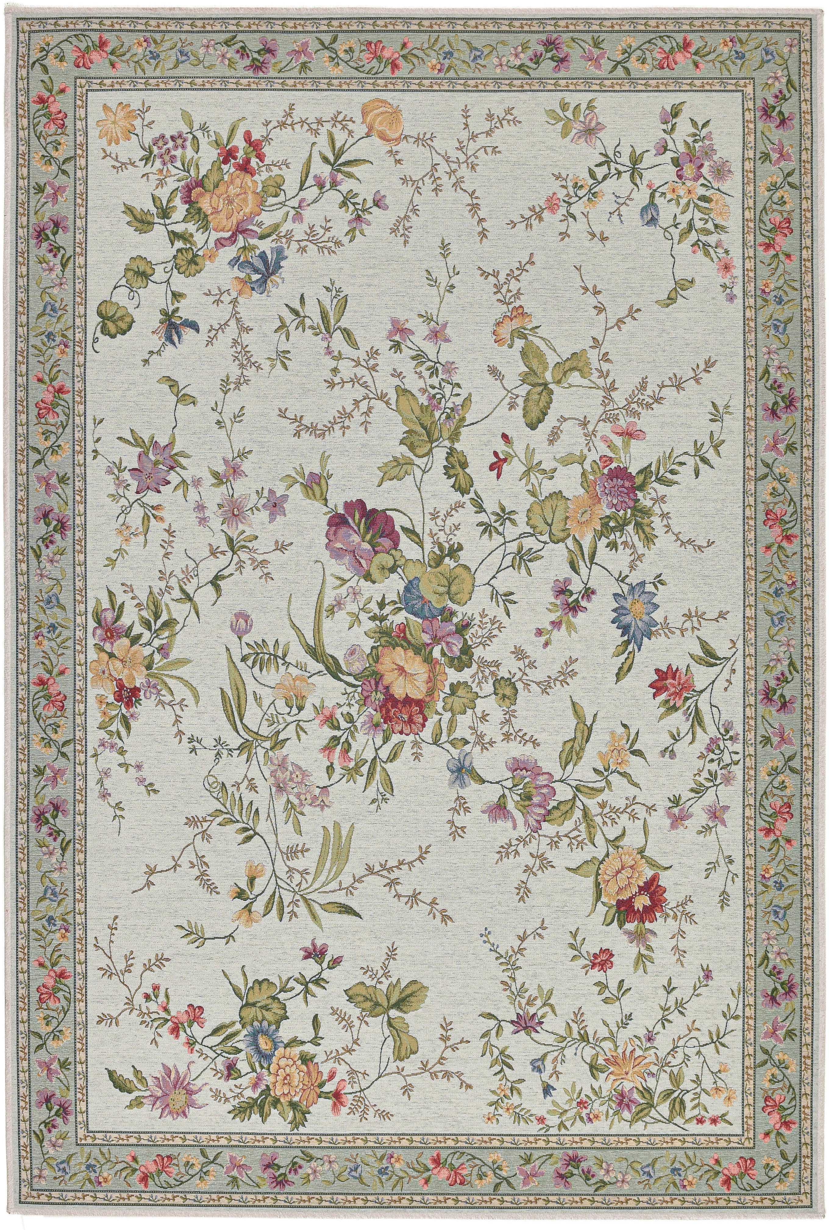 THEKO Vloerkleed Flomi Sagrini Platweefsel, pastelkleuren, bloemendessin moderne vloerkleden maat 80 cm x 150 cm x 4 mm groen