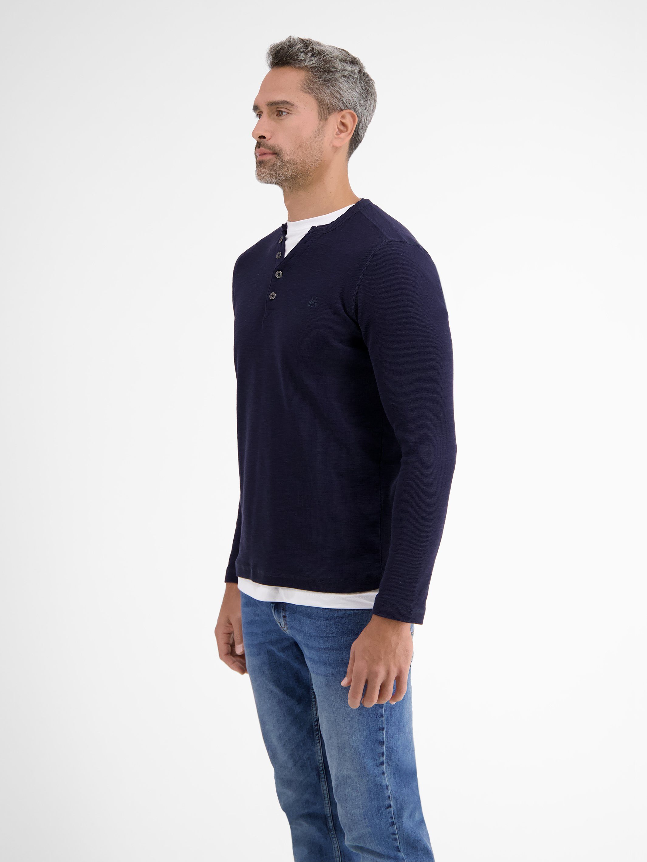 Lerros Sweatshirt LERROS lange mouw serafino met logostiksel