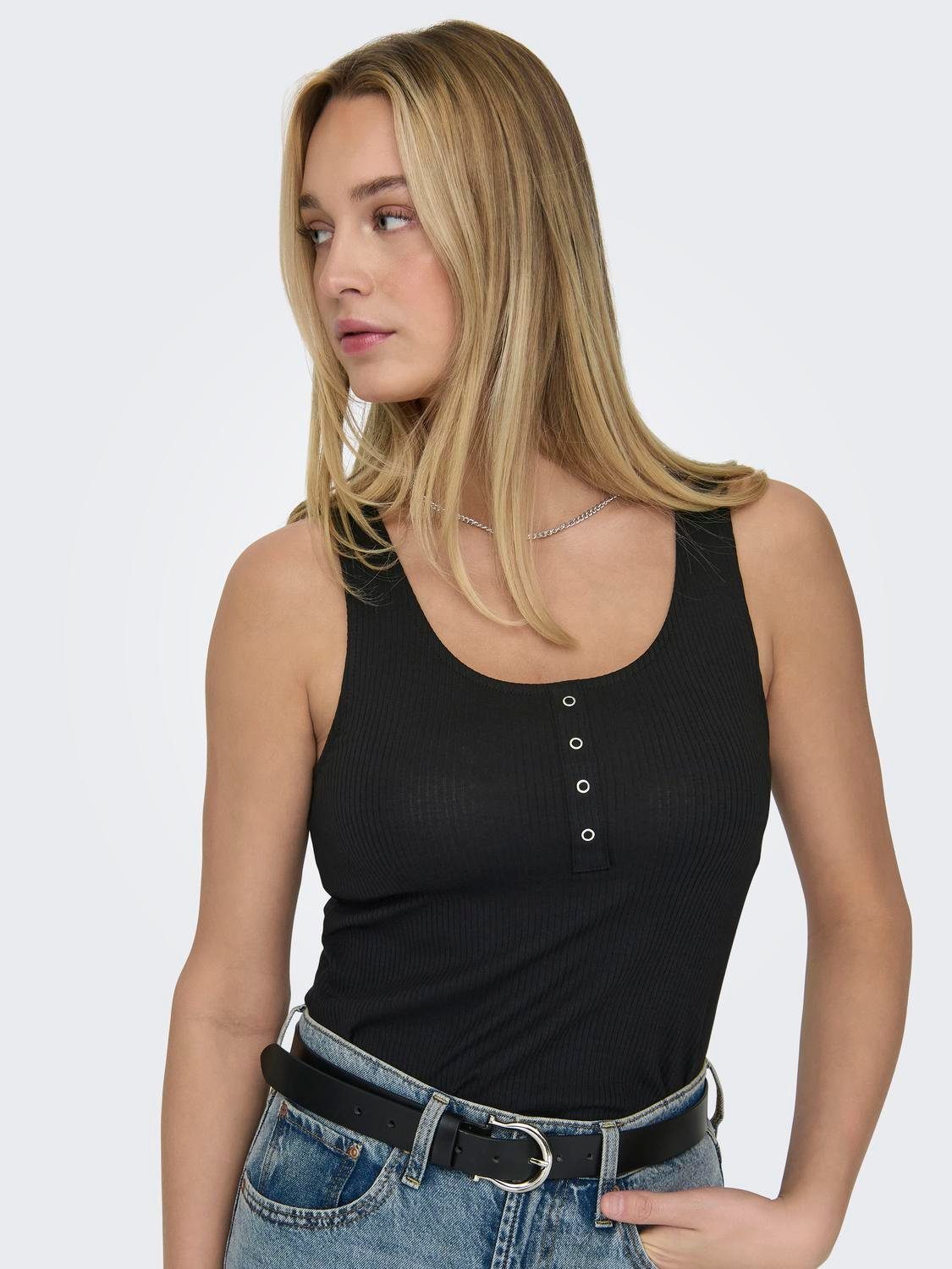 Only Geribde tanktop ONLSIMPLE LIFE S/L BUTTON TOP JRS CS 2PK (set, 2-delig)