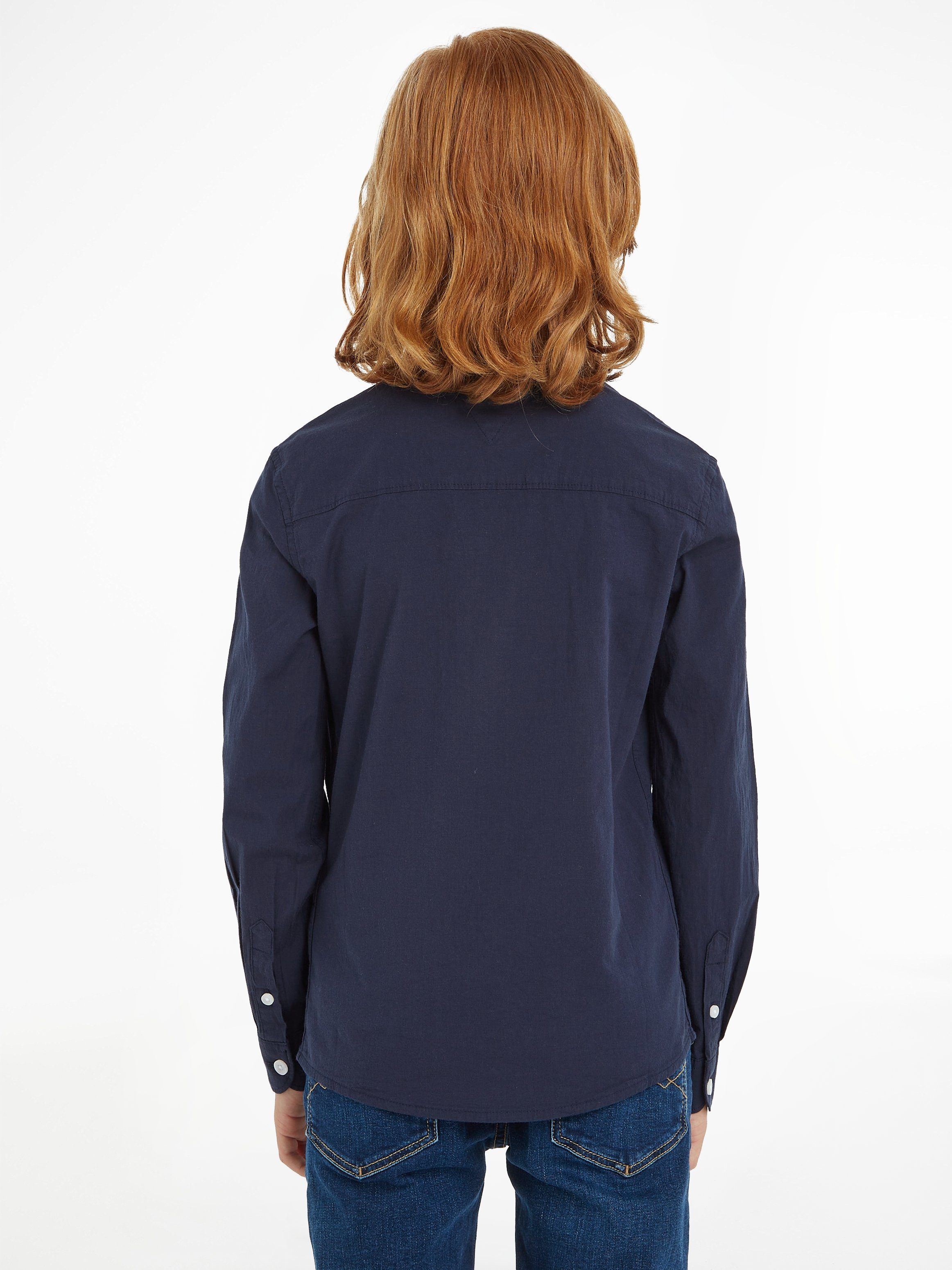 Tommy Hilfiger Overhemd met lange mouwen SOLID STRETCH POPLIN SHIRT L/S Kinderen Kids Junior MiniMe, voor jongens