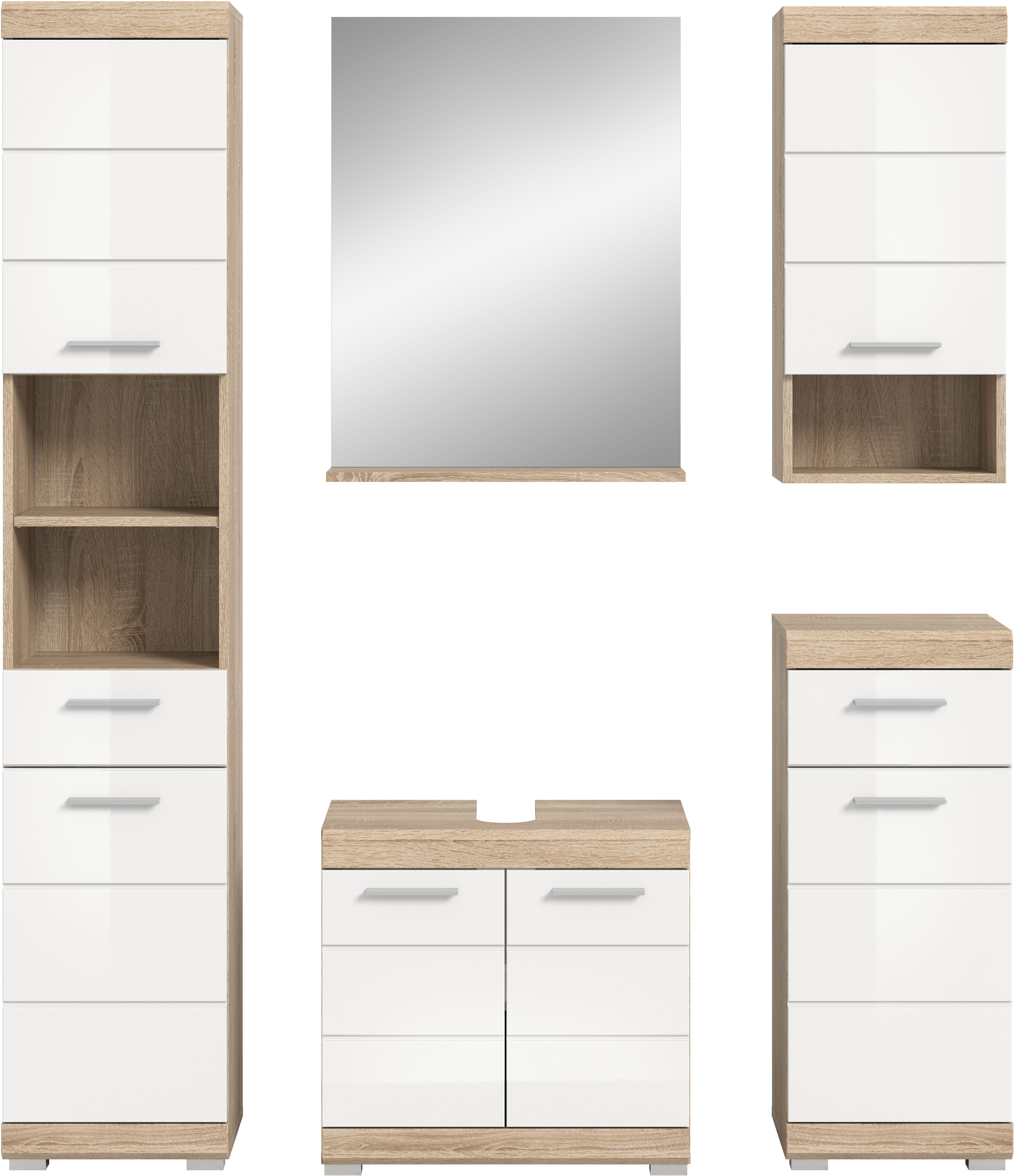 INOSIGN Badmeubelset Siena, 5-delig, bestaande uit: Hoge kast, WBU, spiegel, onderkast, hangkast (set, 5 stuks)