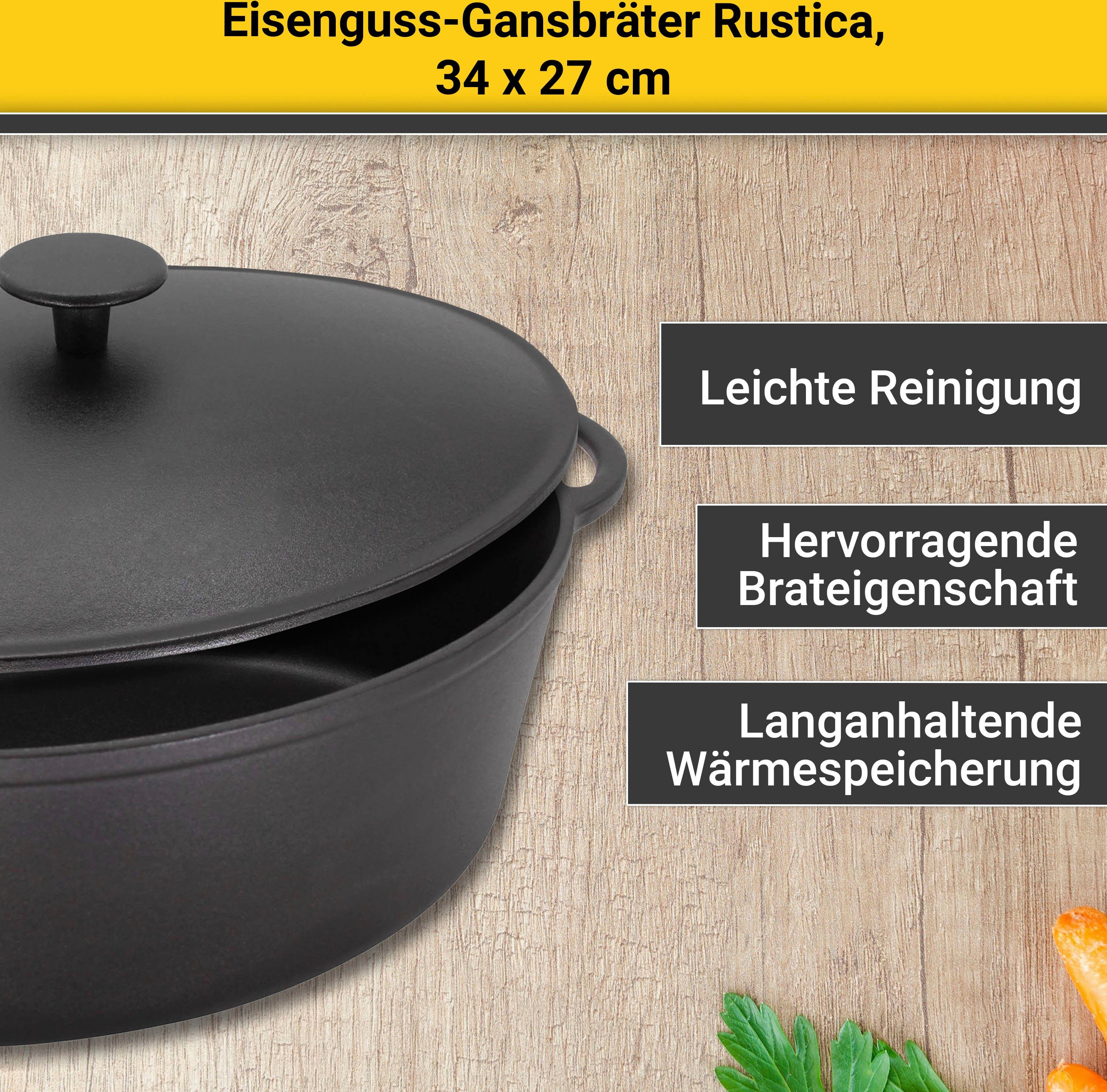 Krüger Braadpan Gietijzeren gansbraadpan met deksel RUSTICA, 34 x 27 x 12,5 cm (1-delig)