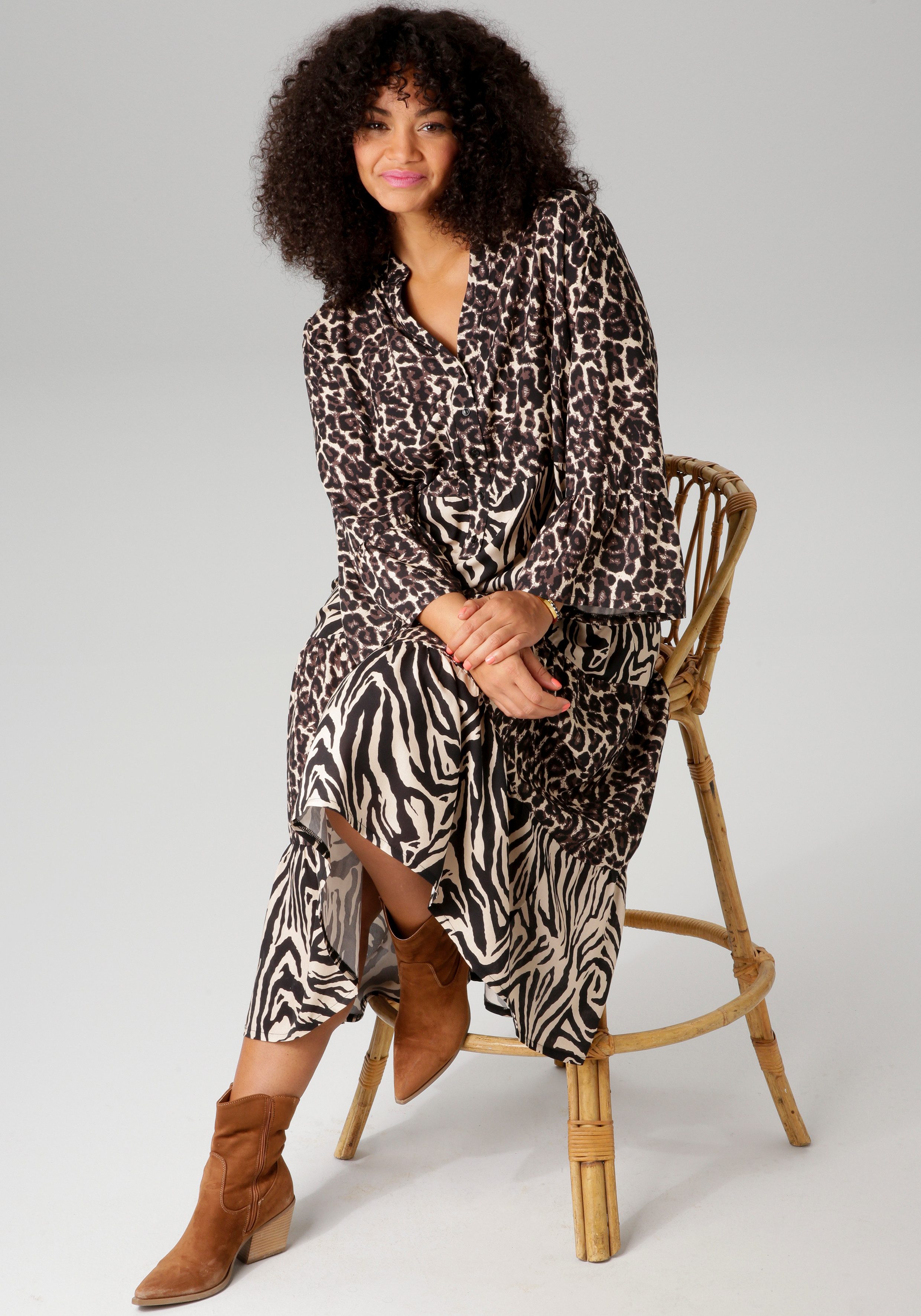 Aniston PLUS Midi-jurk in extravagante dieren-zebra-printmix-nieuwe collectie