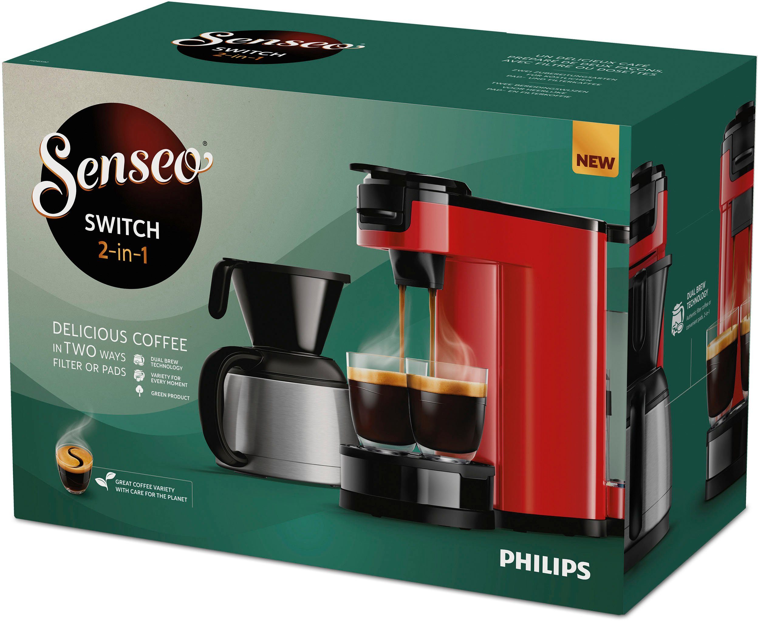 Senseo Koffiepadautomaat Switch HD6592/64, 2-in-1 pad en filterkoffie, 1 l