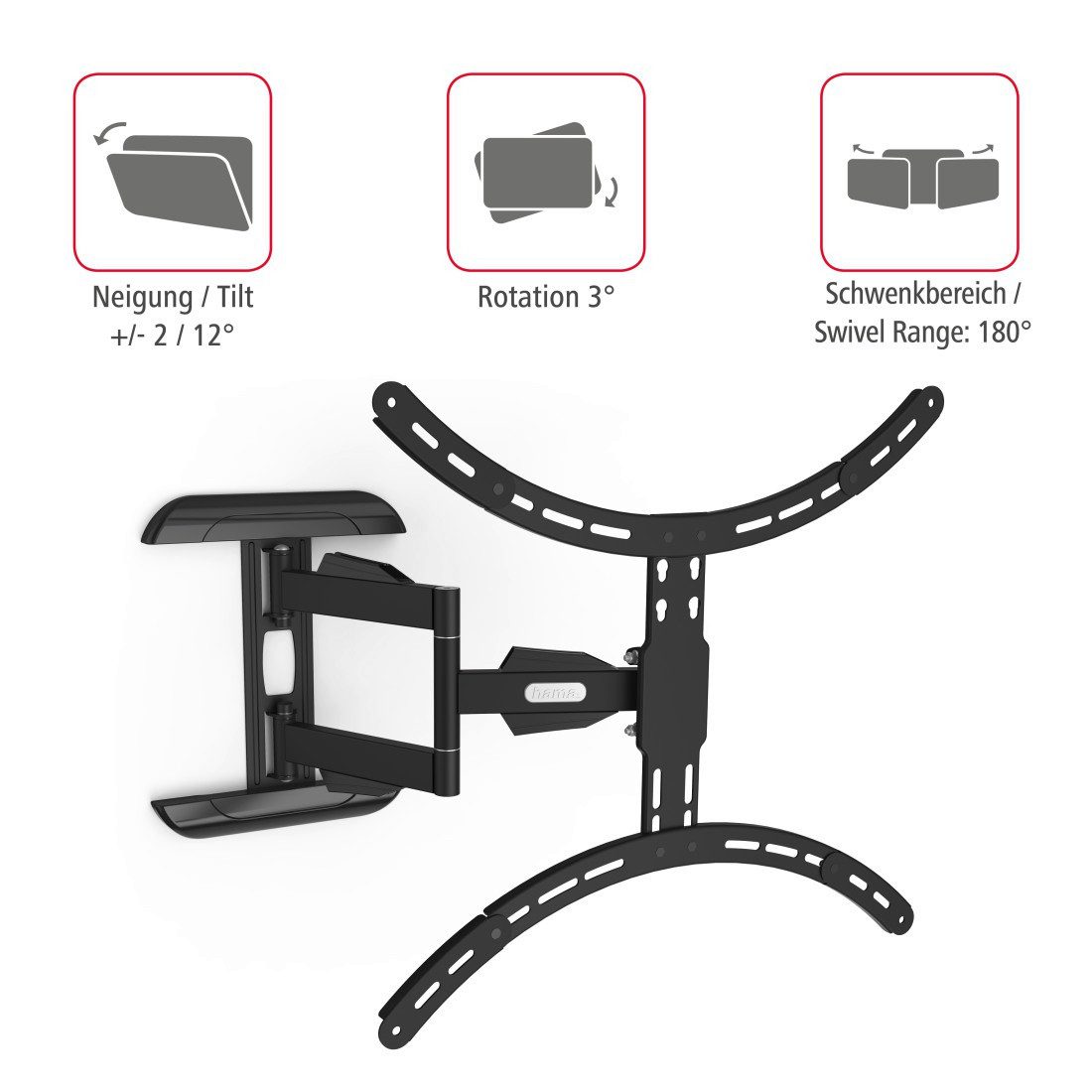 Hama Tv-wandhouder Beugel, draaibaar, kantelbaar, uitschuifbaar van 94 - 191 cm (37" - 75")