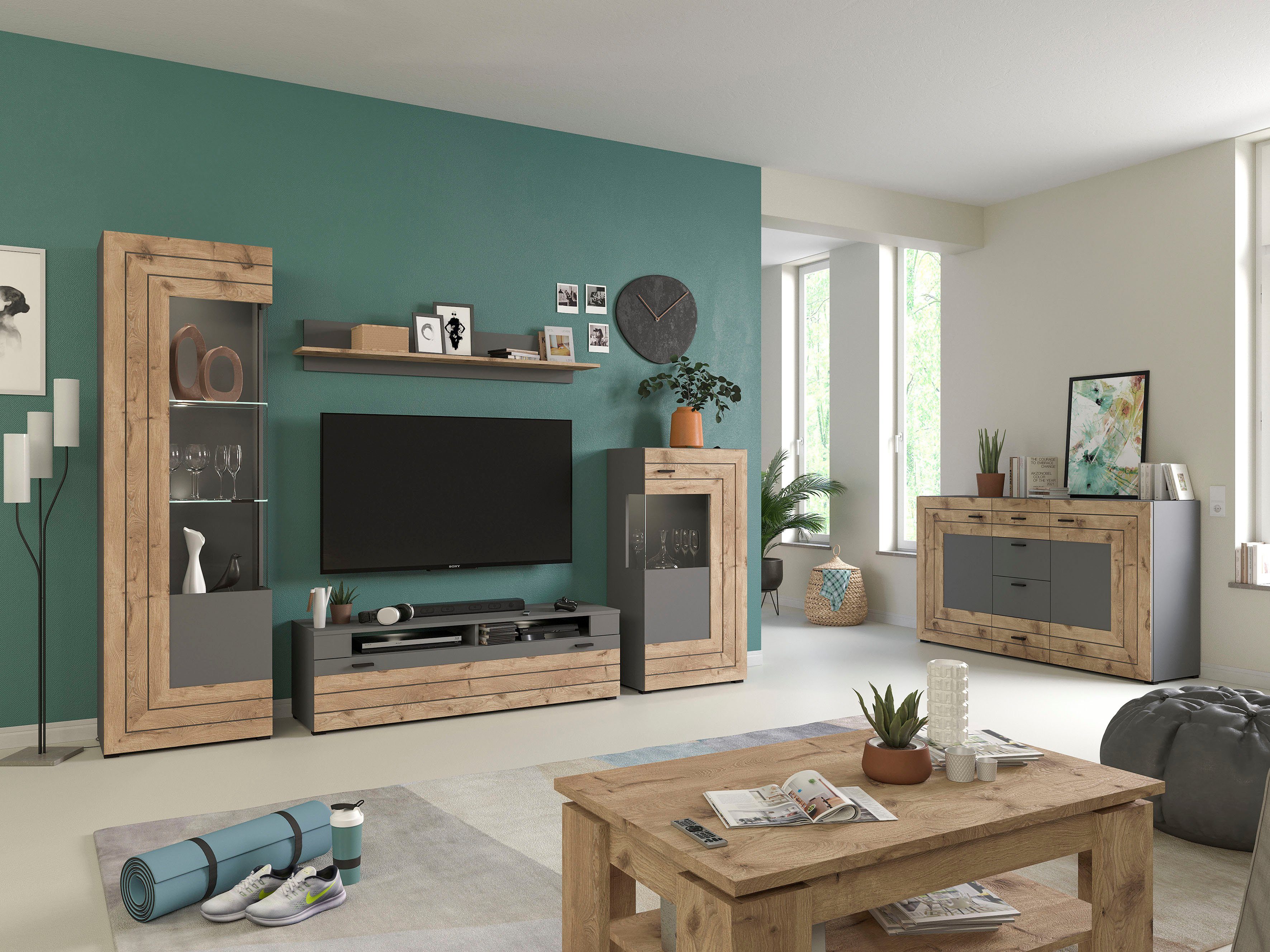 INOSIGN Wandmeubel Aalborg, breedte 290 cm, 2-kleurig, metalen handgrepen, 4-delig, bestaande uit: (4-delig)