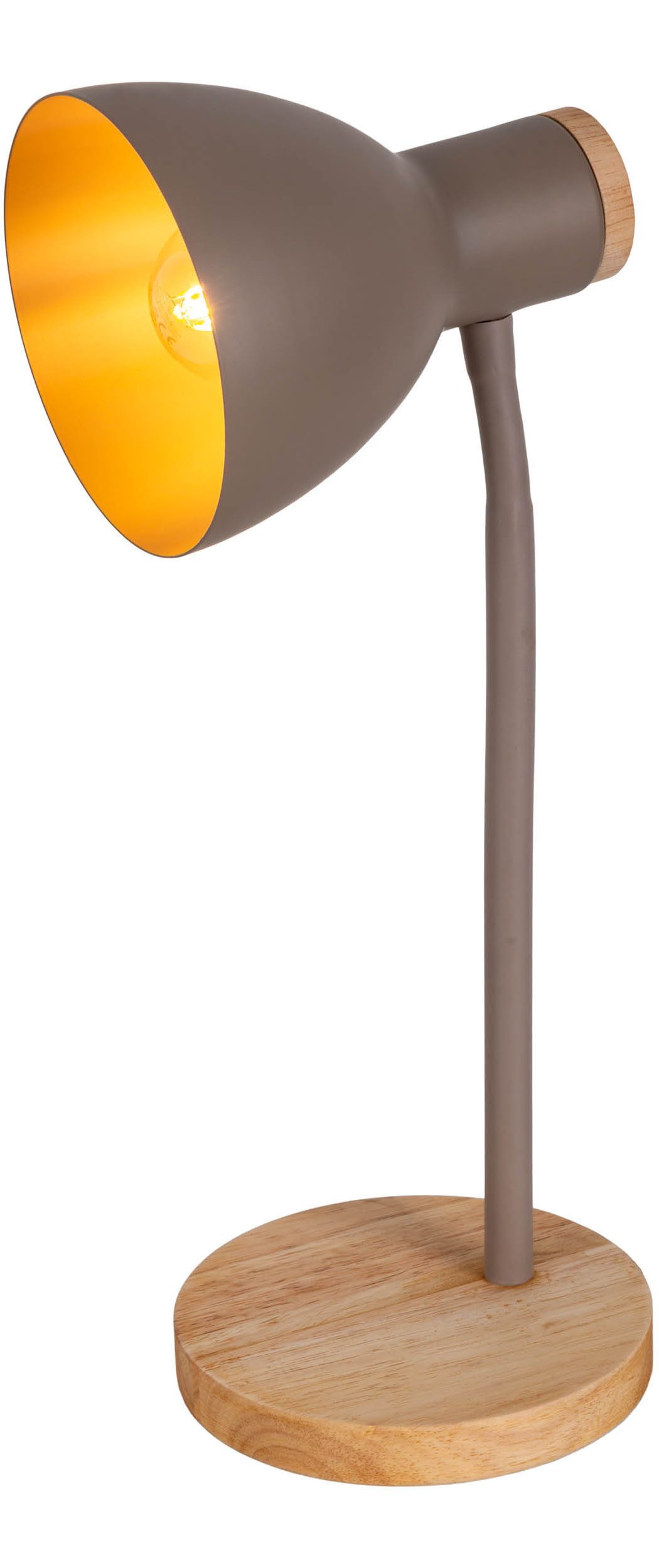 näve Bureaulamp Marie Voet en kap deels van hout, kap flexibel beweegbaar, E14 (1 stuk)