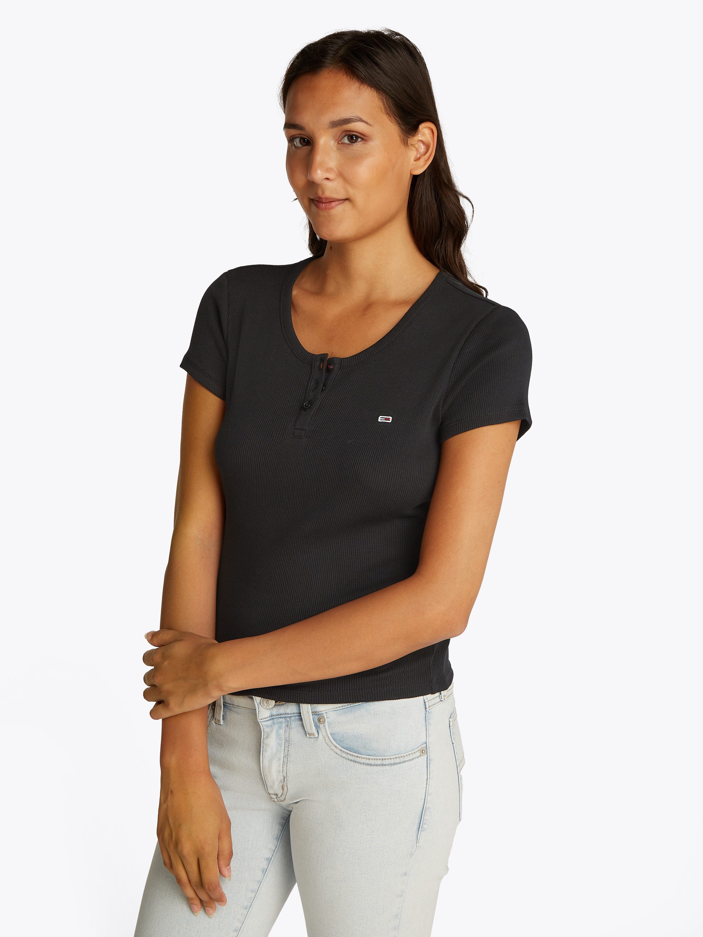 TOMMY JEANS T-shirt TJW SLIM BUTTON RIB C-NECK SS