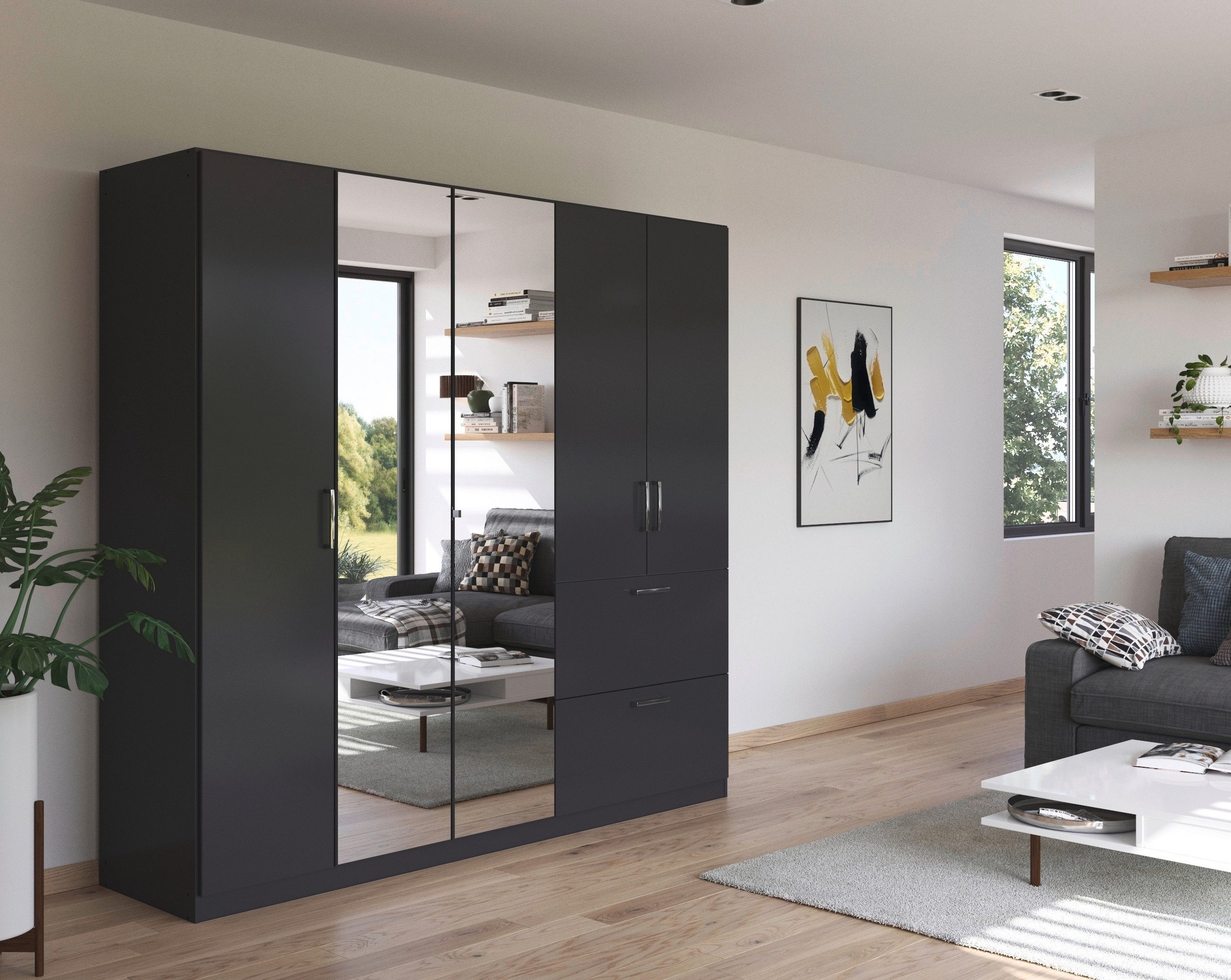 rauch Draaideurkast Kledingkast Kast Garderobe Slaapkamerkast PADUA volledig gemonteerde spiegeldeuren, twee grote lades made in germany