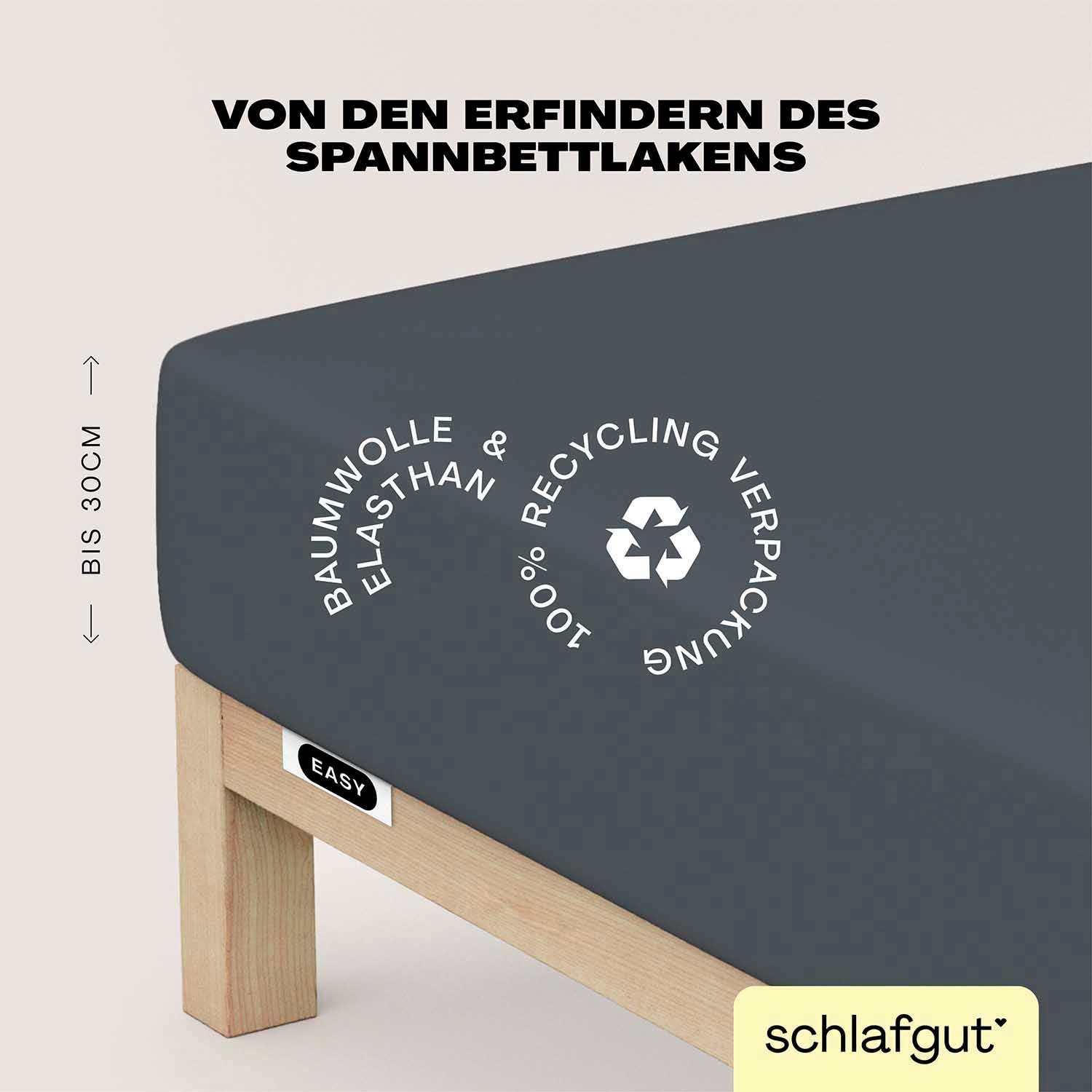 Schlafgut Hoeslaken EASY jersey elastaan MADE IN GREEN by OEKO-TEX (1 stuk) hoeslakens maat 90-100 cm x 200-220 cm grijs