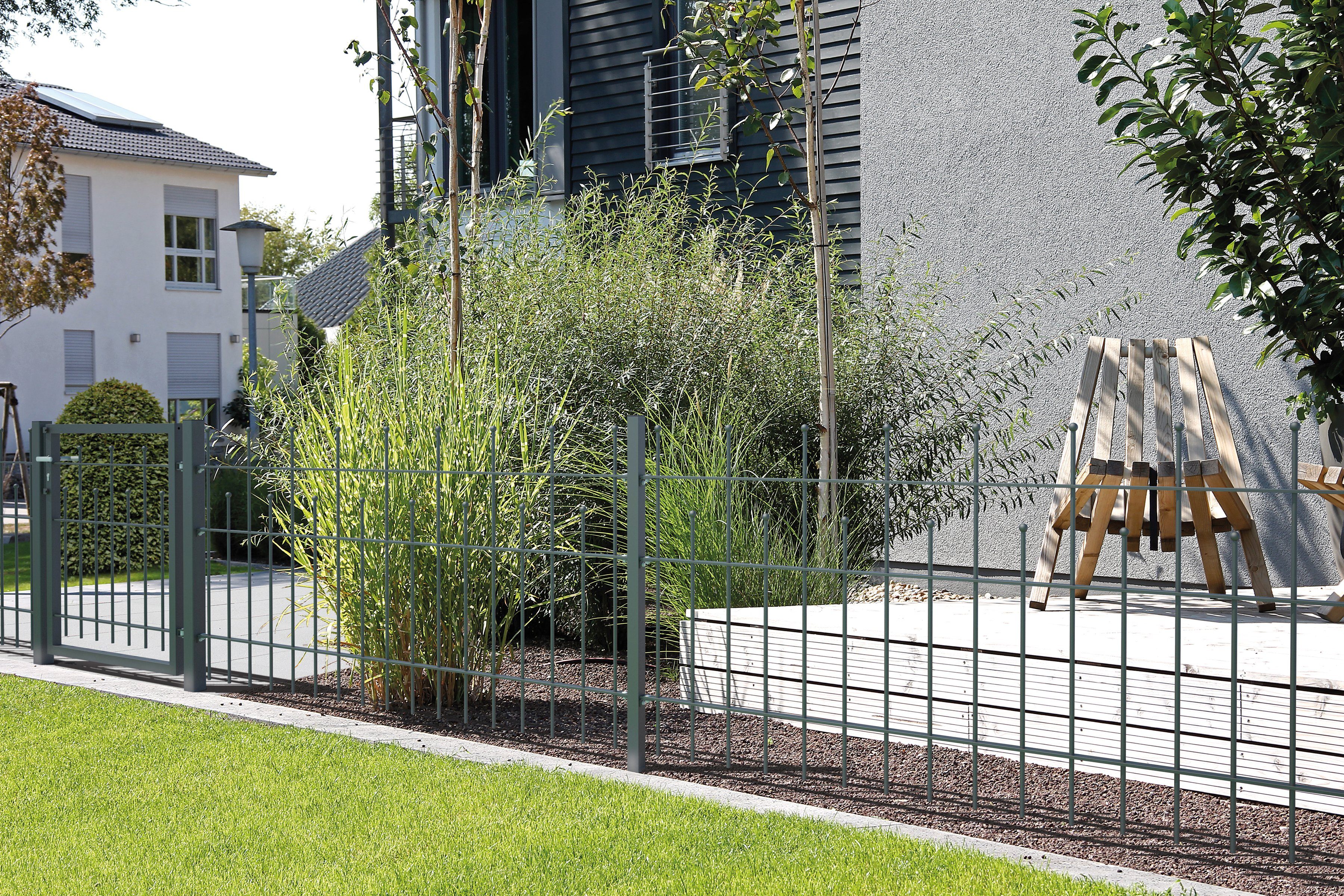 GAH Alberts Metalen hek Uitbreidingsset Madrid Hoogte: 49,5, 73,5 en 98,5 cm, breedte: 200 cm, om in beton te verankeren hekken maat 2 m x 98,5 cm