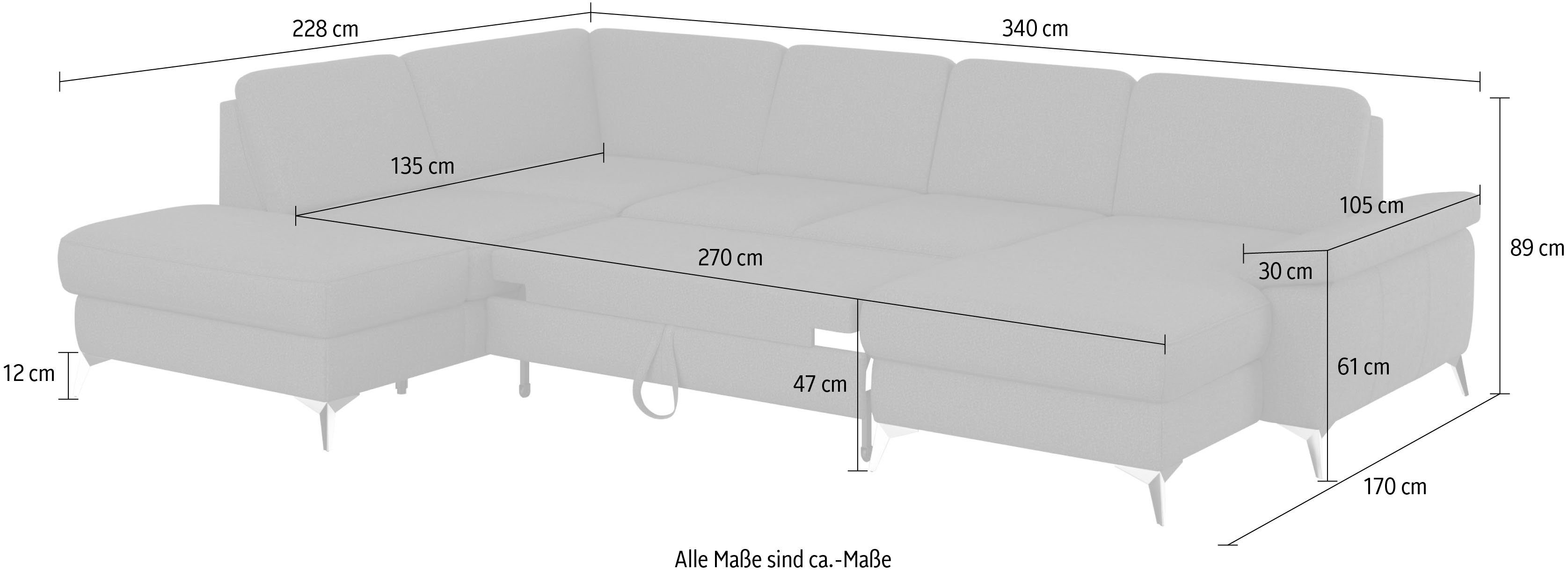sit&more Zithoek Padua U-model inclusief zitdiepteverstelling, armleuning en binnenvering