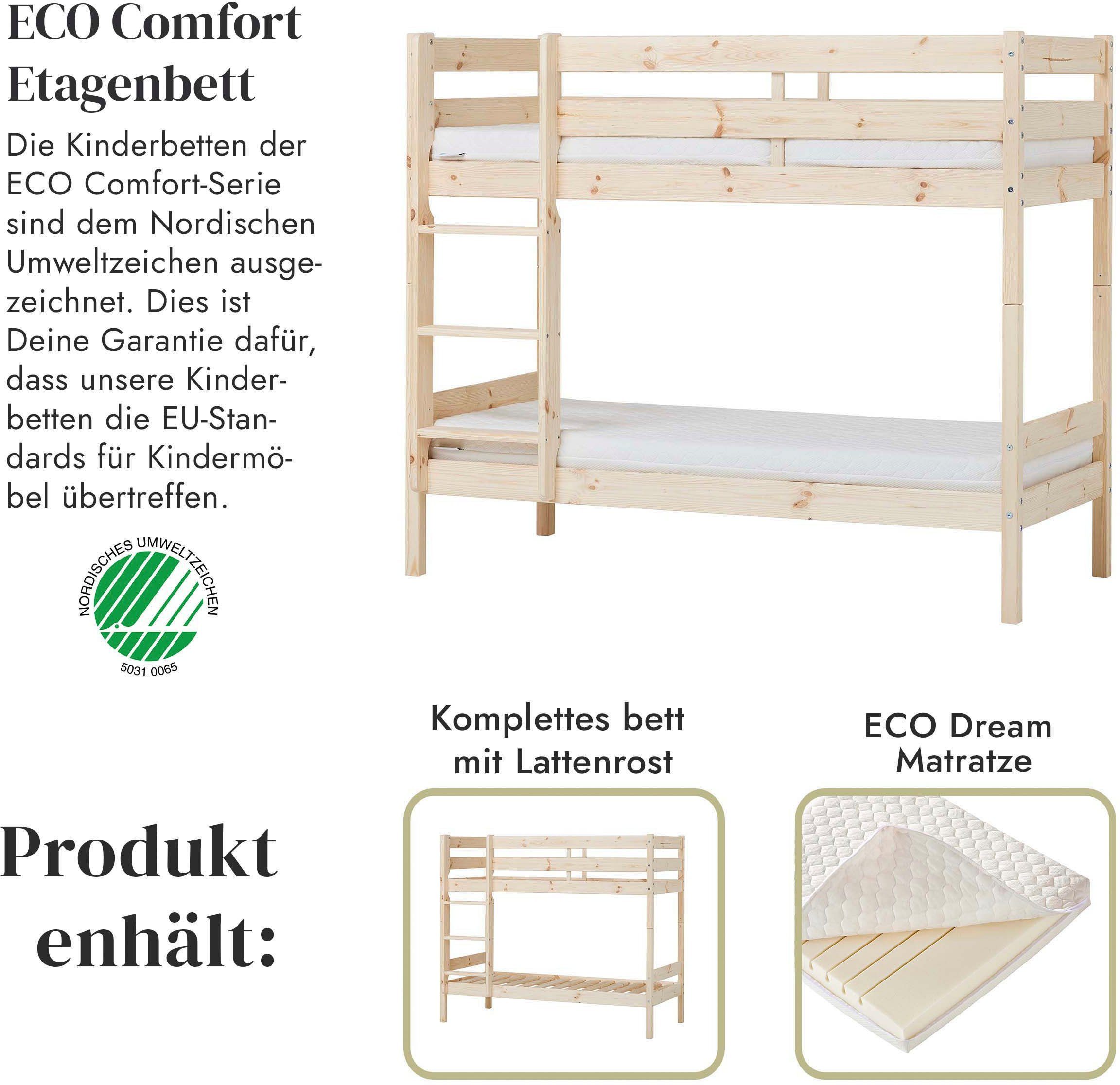 Hoppekids Stapelbed Eco comfort kinderbed 90x200 of 70x160 van massief hout in 4 kleuren