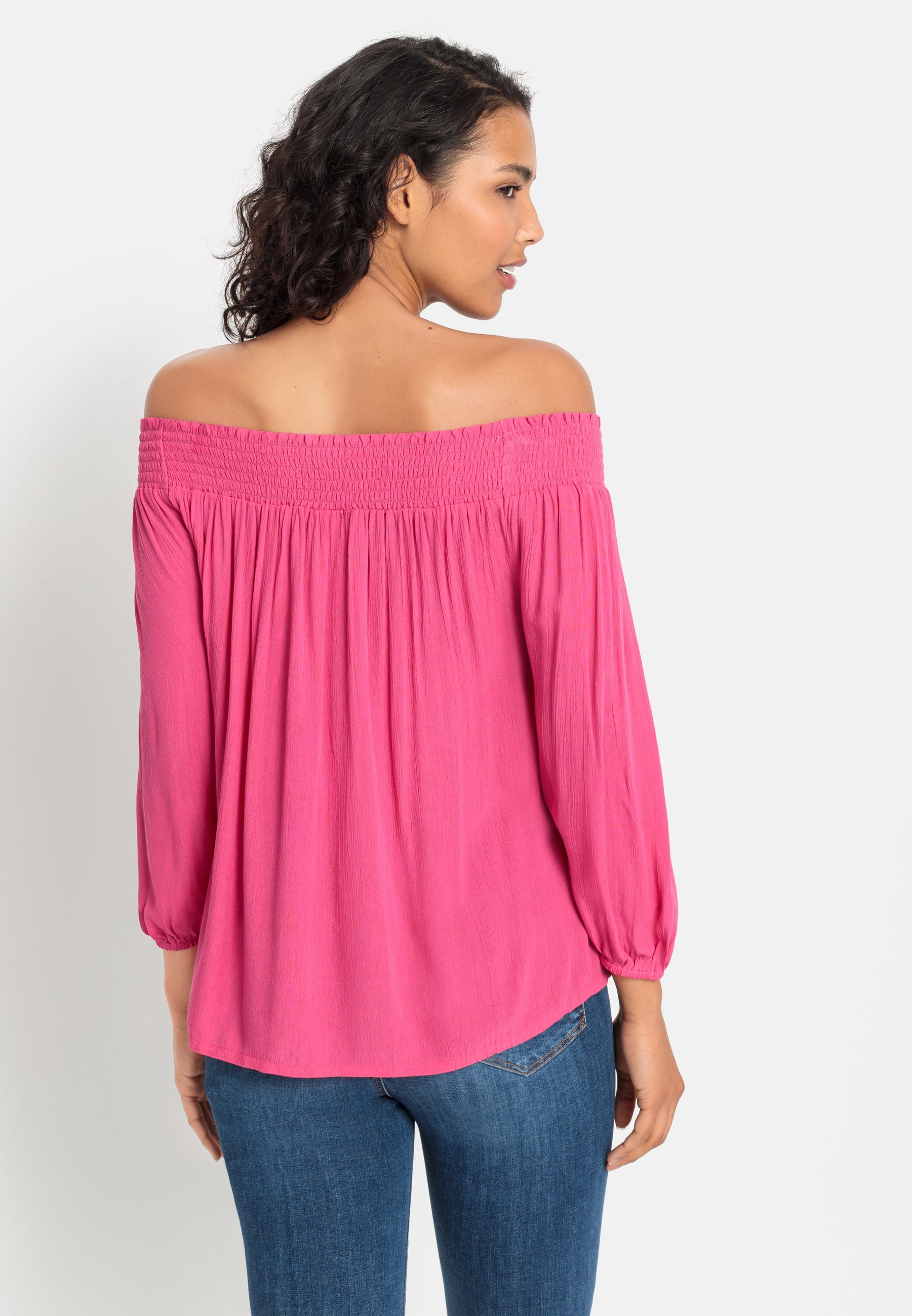 Lascana Blouse met carmenhals in een lichte gekreukte crinkle look, damesblouse, off-the-shoulder