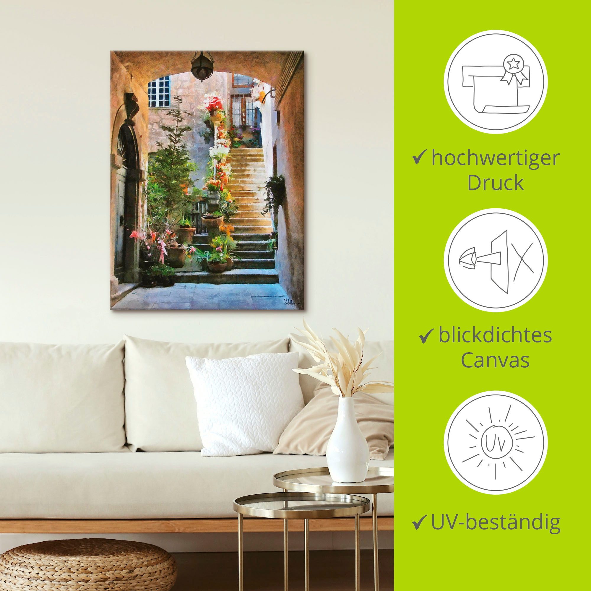 Artland Artprint Trap met bloemen als artprint op linnen, muursticker in verschillende maten
