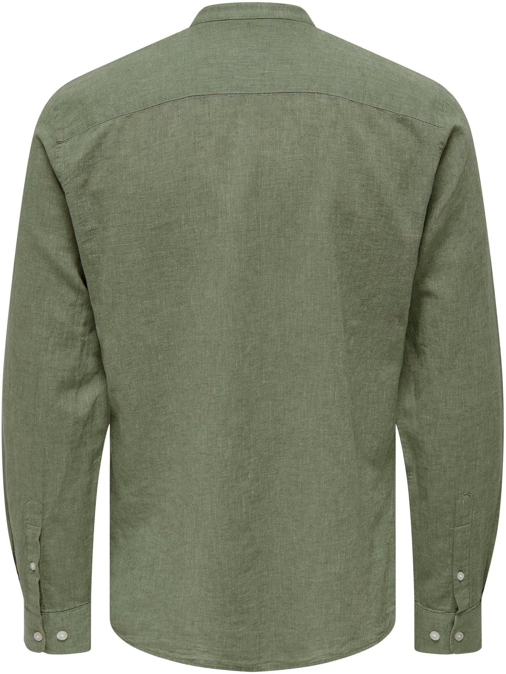 ONLY & SONS Overhemd met lange mouwen ONSCAIDEN LS SOLID LINEN MAO SHIRT NOOS
