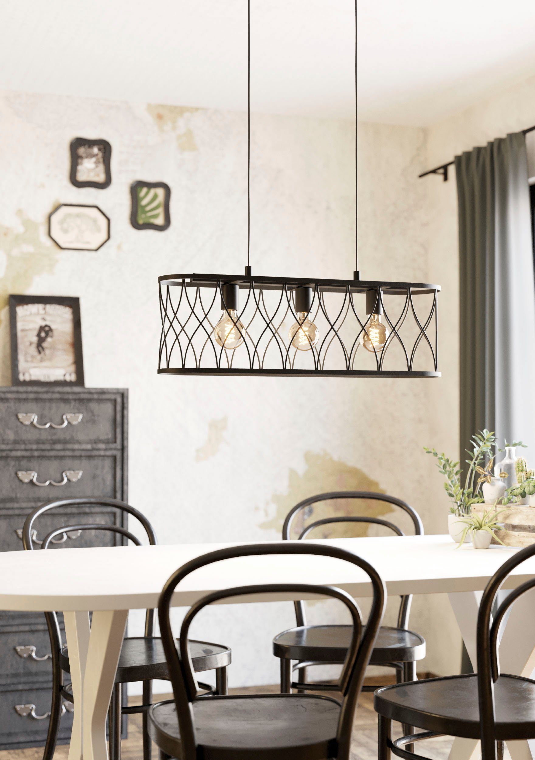 EGLO Hanglamp GILTSPUR Hanglamp in zwart van staal - excl. E27 - 40W (1 stuk)