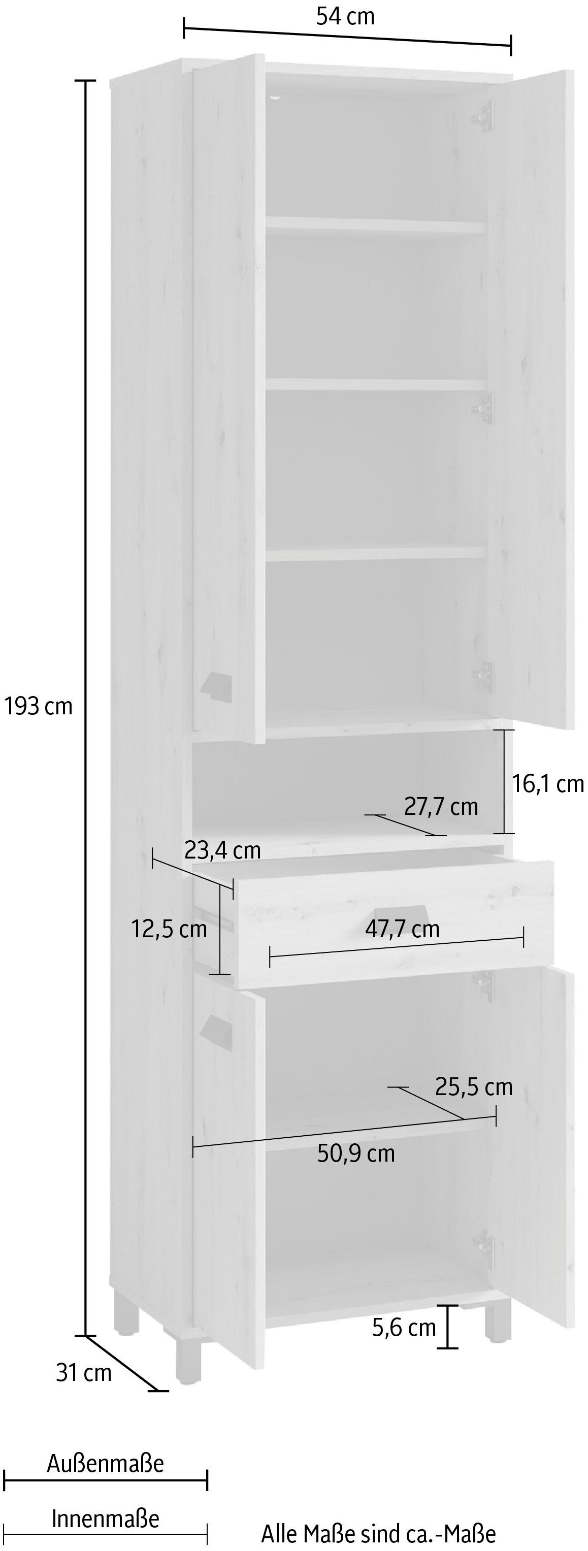 byLIVING Hoge kast Wellness Badkamer hoge kast met 4 deuren en lade voor veel opbergruimte