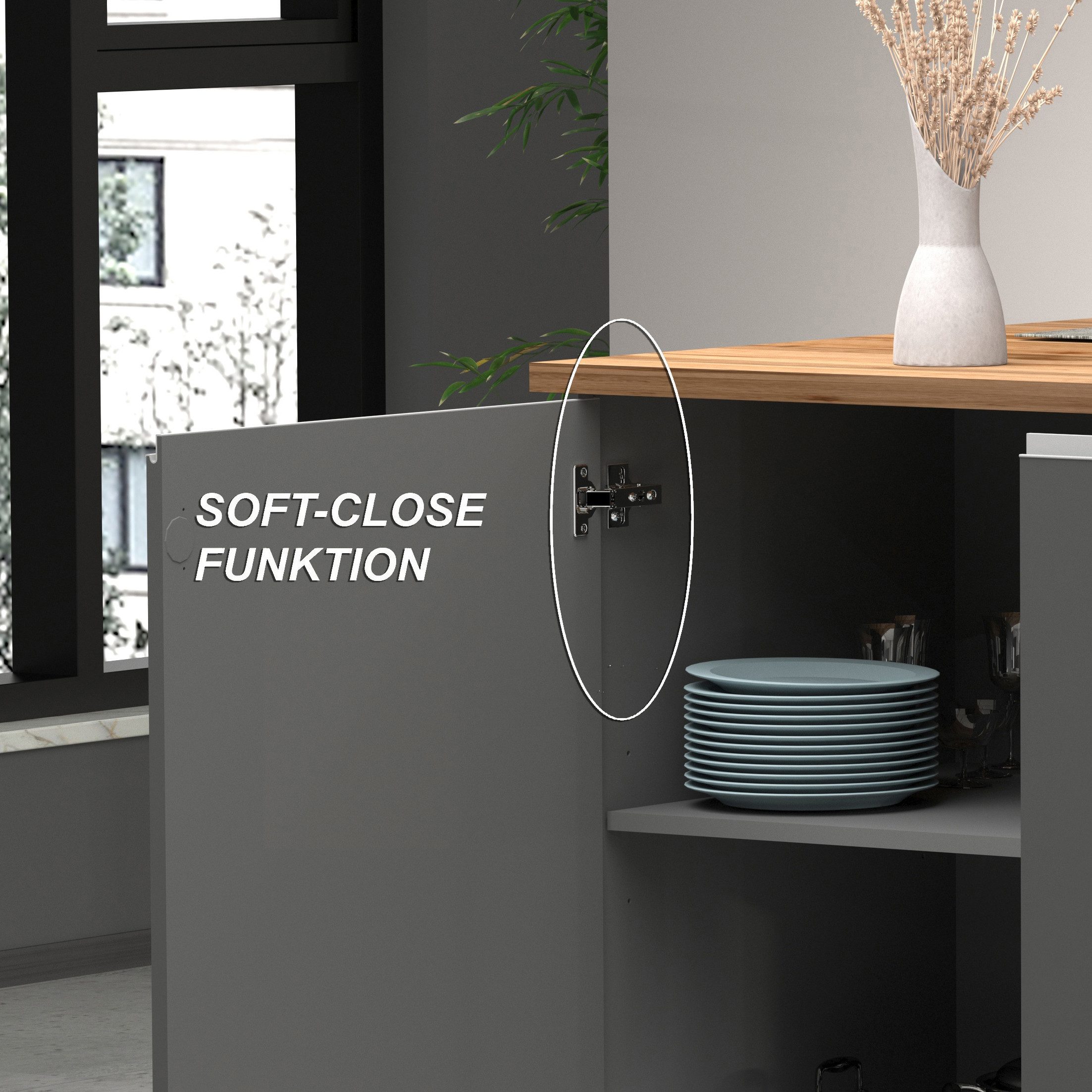 Kochstation Kookeiland Sole, kookeiland, keukenwerkblok, eilandkeuken, werk-eiland Breedte 160 cm met 2 deuren, 4 vakken, werkblad, aluminium handgreep