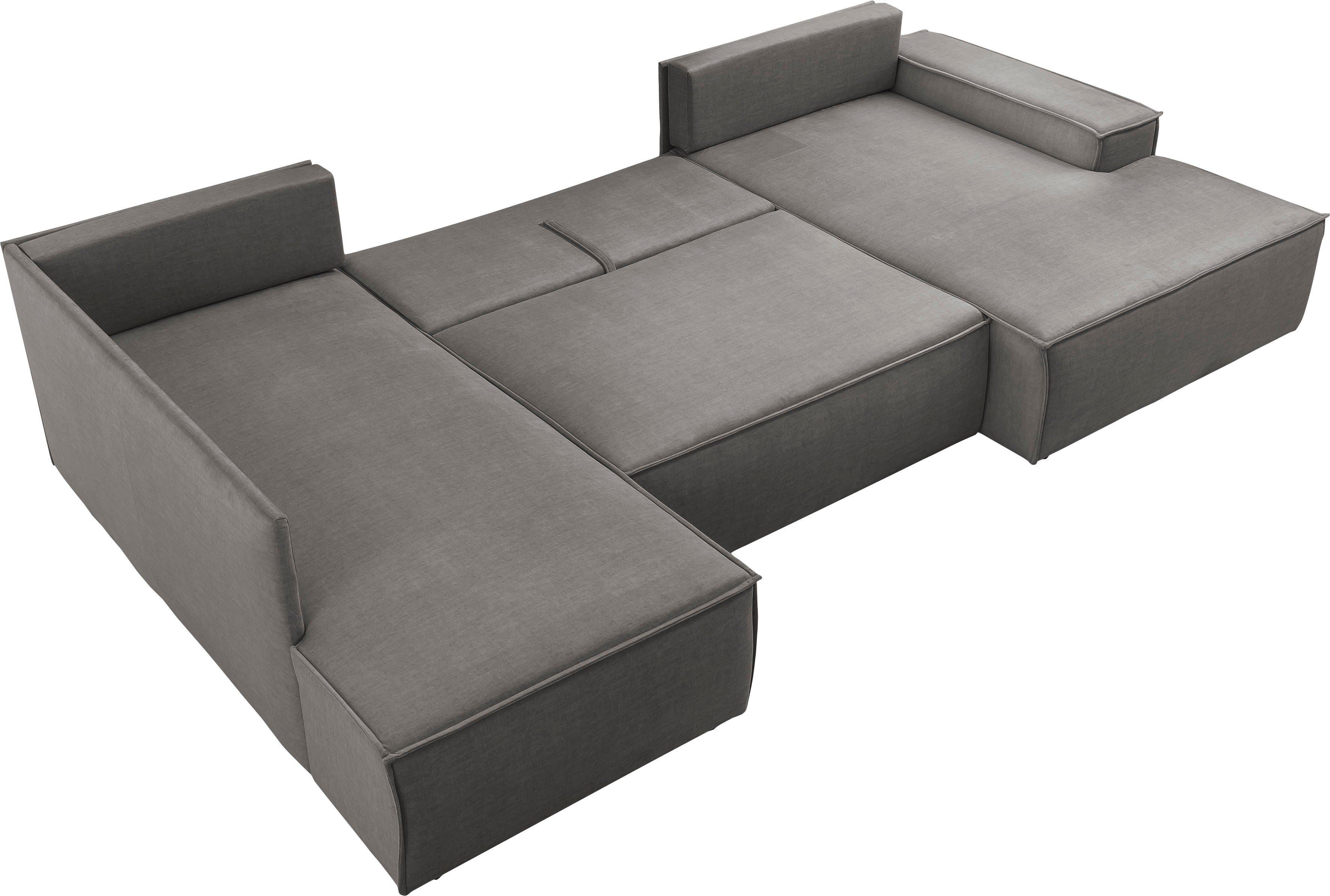 Home affaire Zithoek SHERWOOD 329 cm, U-vorm, slaapbank, Slaapfunctie met bedkist (194x139 cm), cord, vintage, fluweel