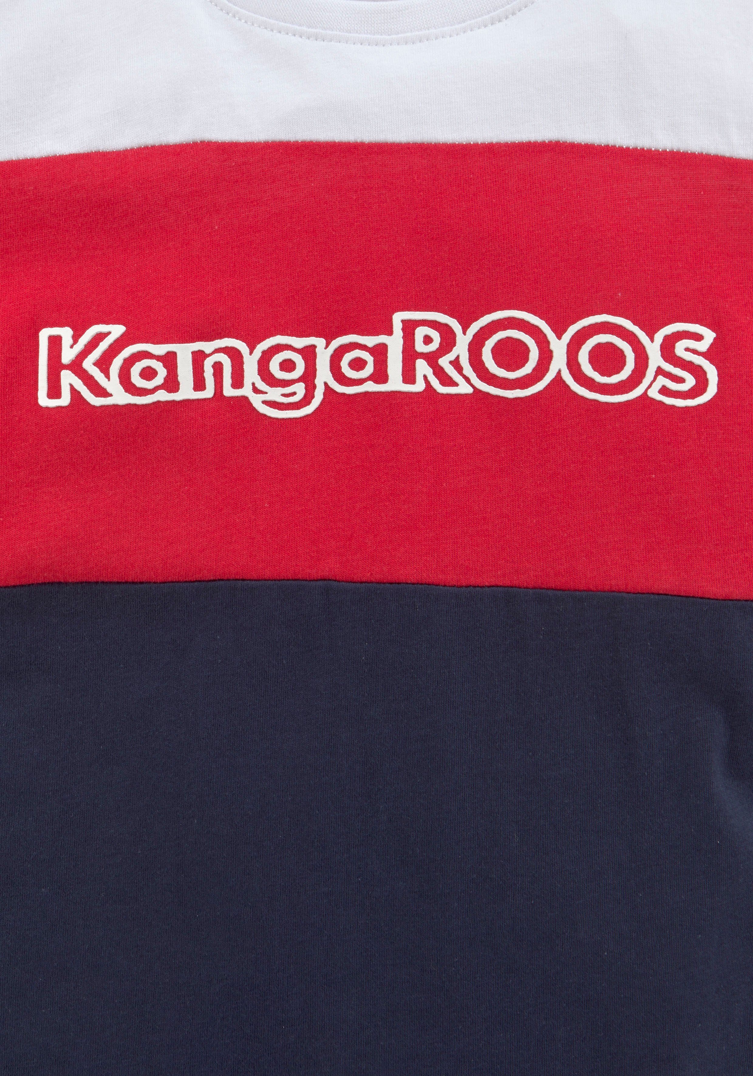KangaROOS T-shirt In Colorblockdesign Korte mouwen, basic pasvorm, bedrukt en meerkleurig
