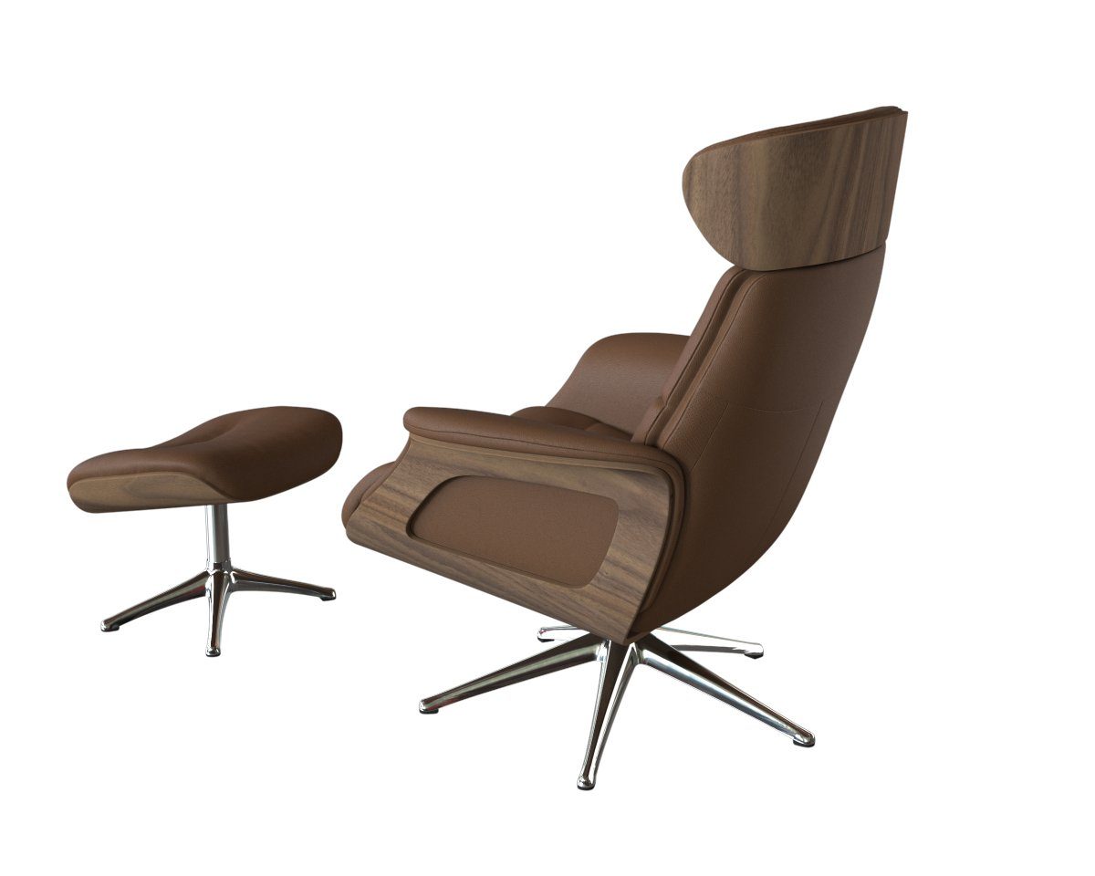 FLEXLUX Relaxfauteuil Clement relaxstoel, gestoffeerde stoel, ligstoel, TV-stoel, Rug- & hoofdverstelling, draaibaar, armleuning walnoot, voet aluminium
