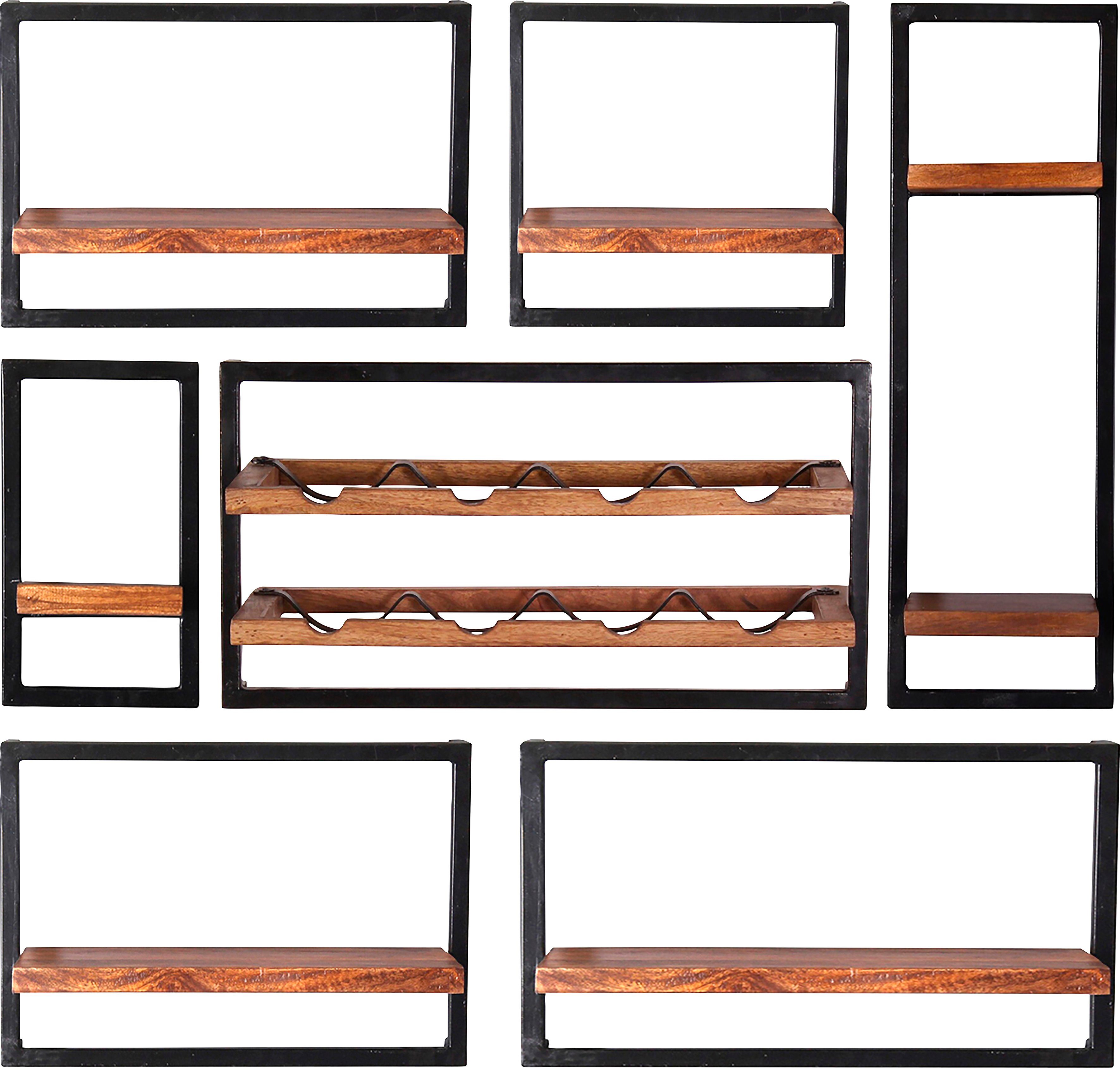 SIT Wandplank Panama Kastenset in industrial-stijl, mangohout en metaal (set, 7 stuks)