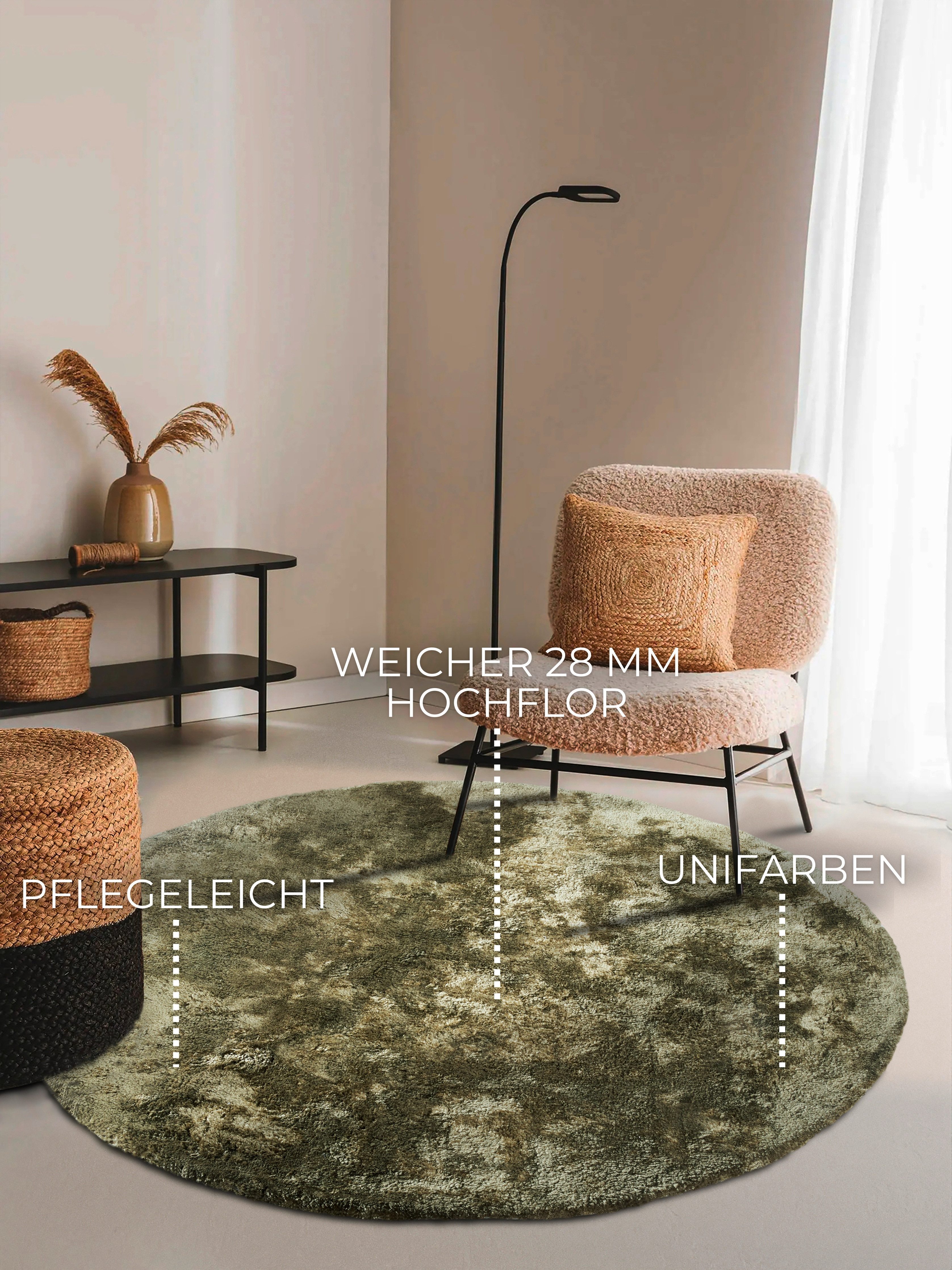 ELLE DECORATION Hoogpolig vloerkleed Calida Lange pool, shaggy, effen, pluizig, zacht, glanzend, modern, effen