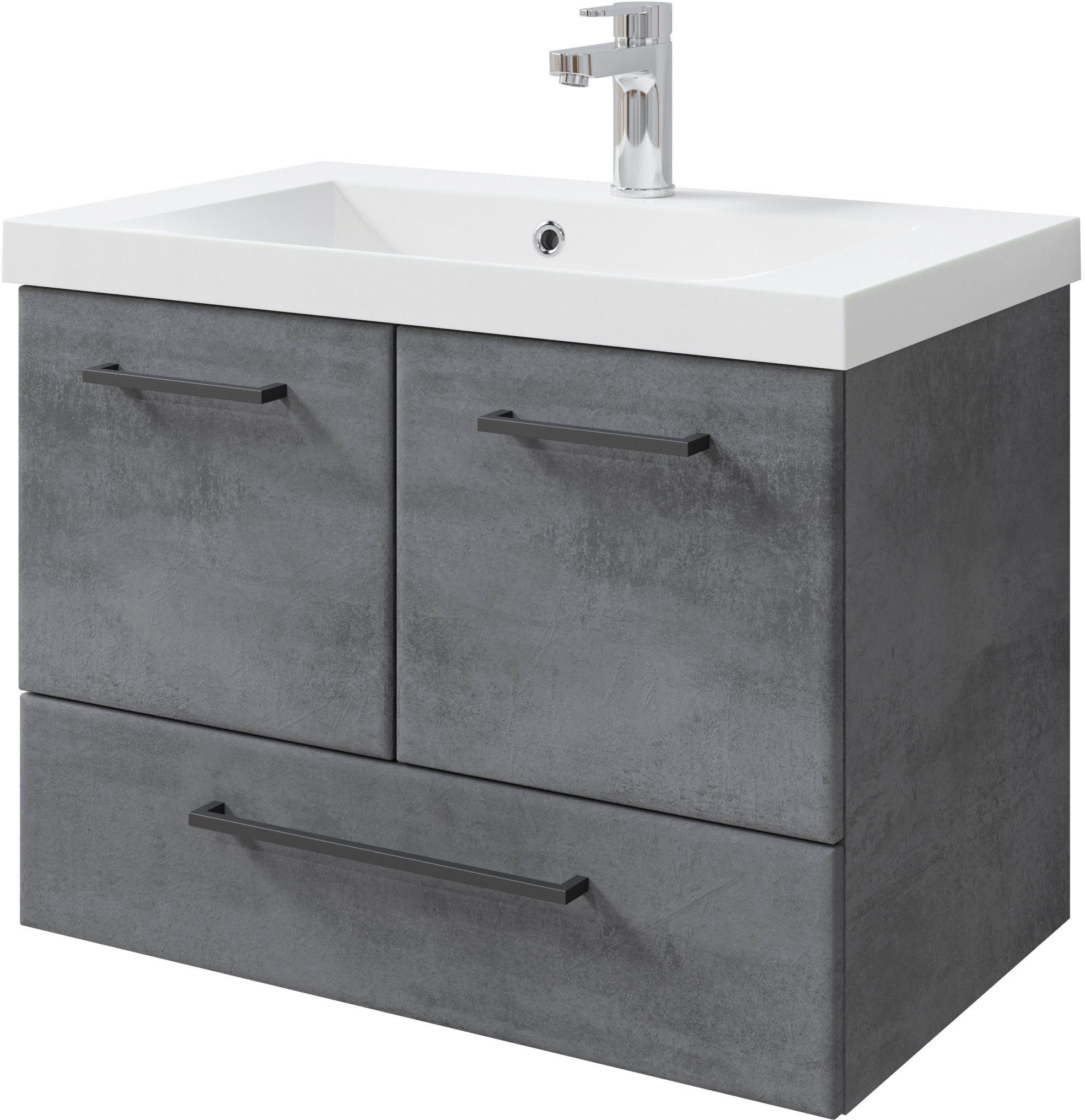 Saphir Badkamerserie Quickset 945 mineraalmarmeren wastafel met onderkast, 74 cm breed Wastafelmeubel, 2 deuren, 1 lade, inclusief deurdemper, wastafelonderkast set (1 stuk)
