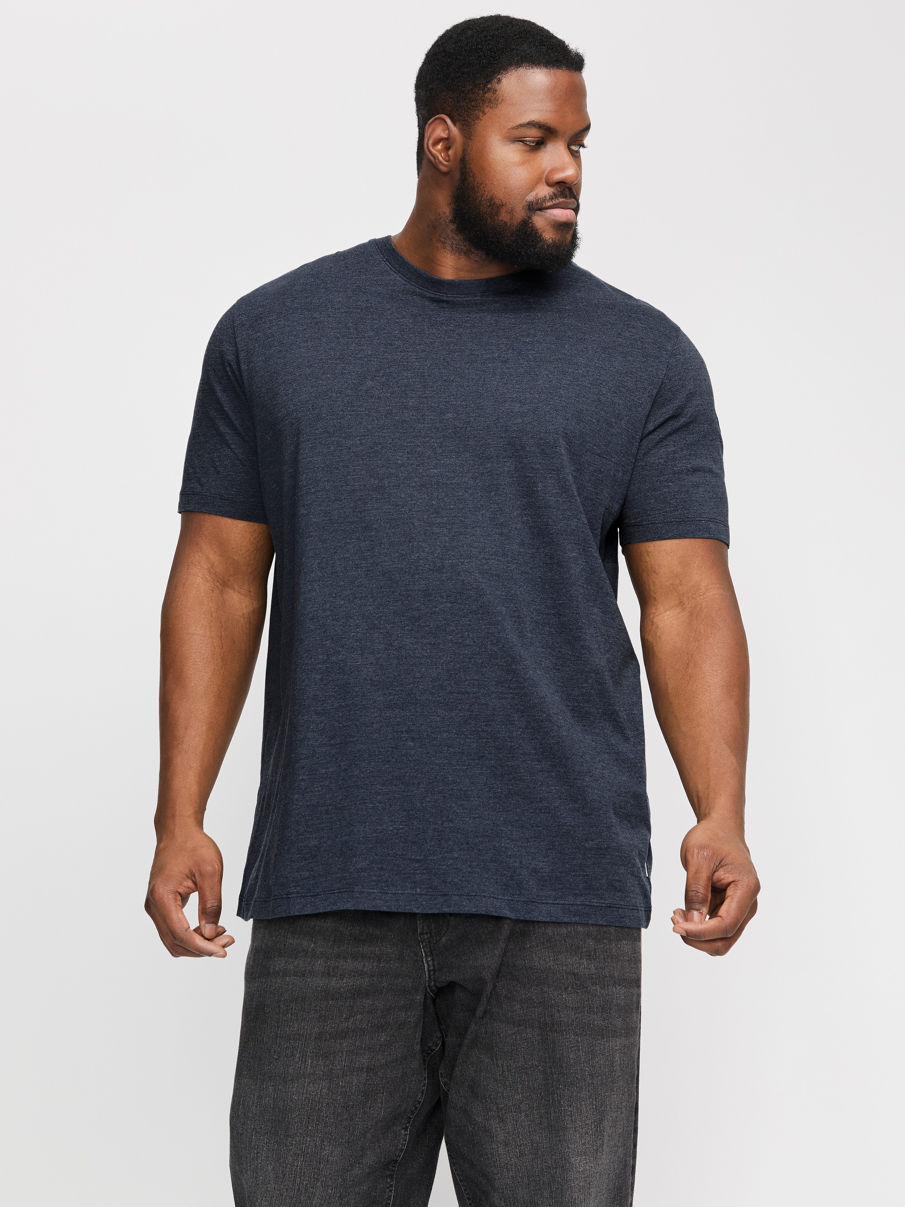 Jack & Jones PlusSize Shirt met ronde hals JJEORGANIC MEL TEE SS O-NECK NOOS PLS heren ronde hals maat XXXL blauw