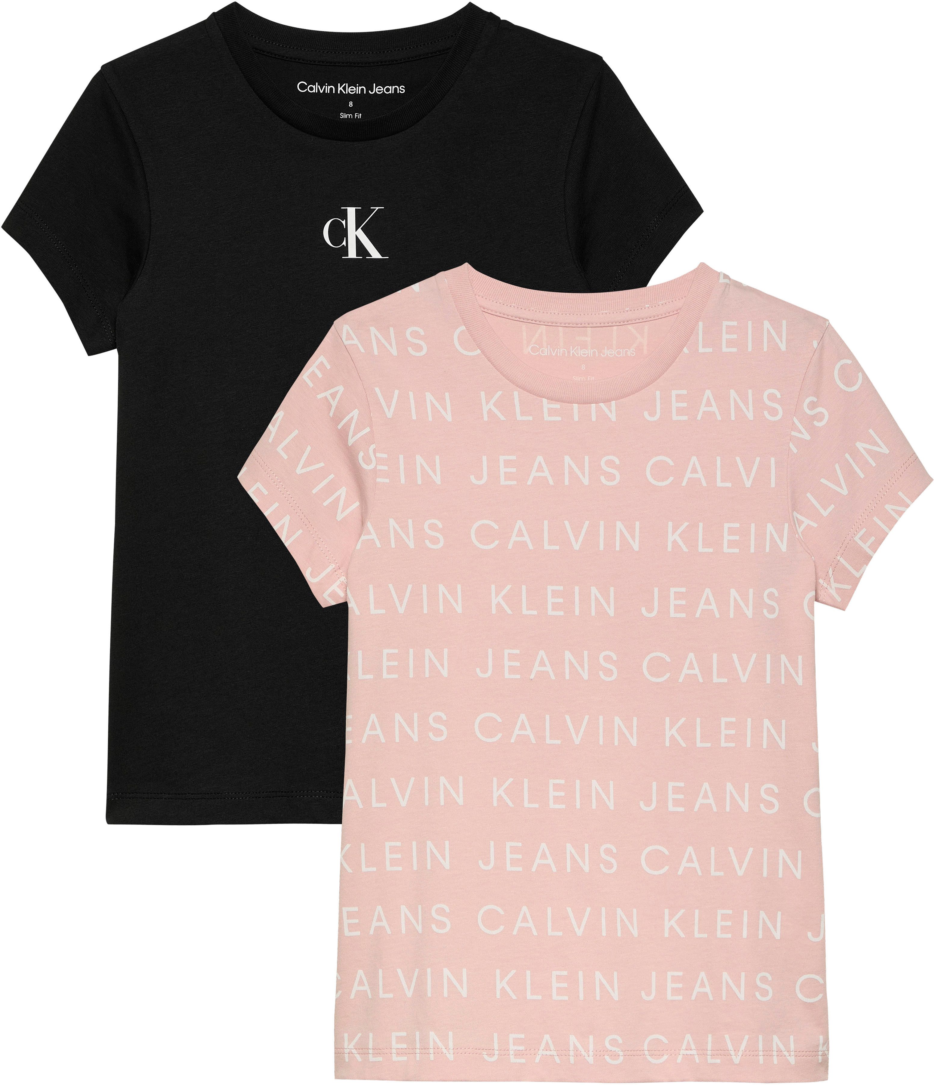 Calvin Klein T-shirt 2 Pack Logo Aop Slim Ss T-Shirt voor kinderen tot 16 jaar en met logostiksel