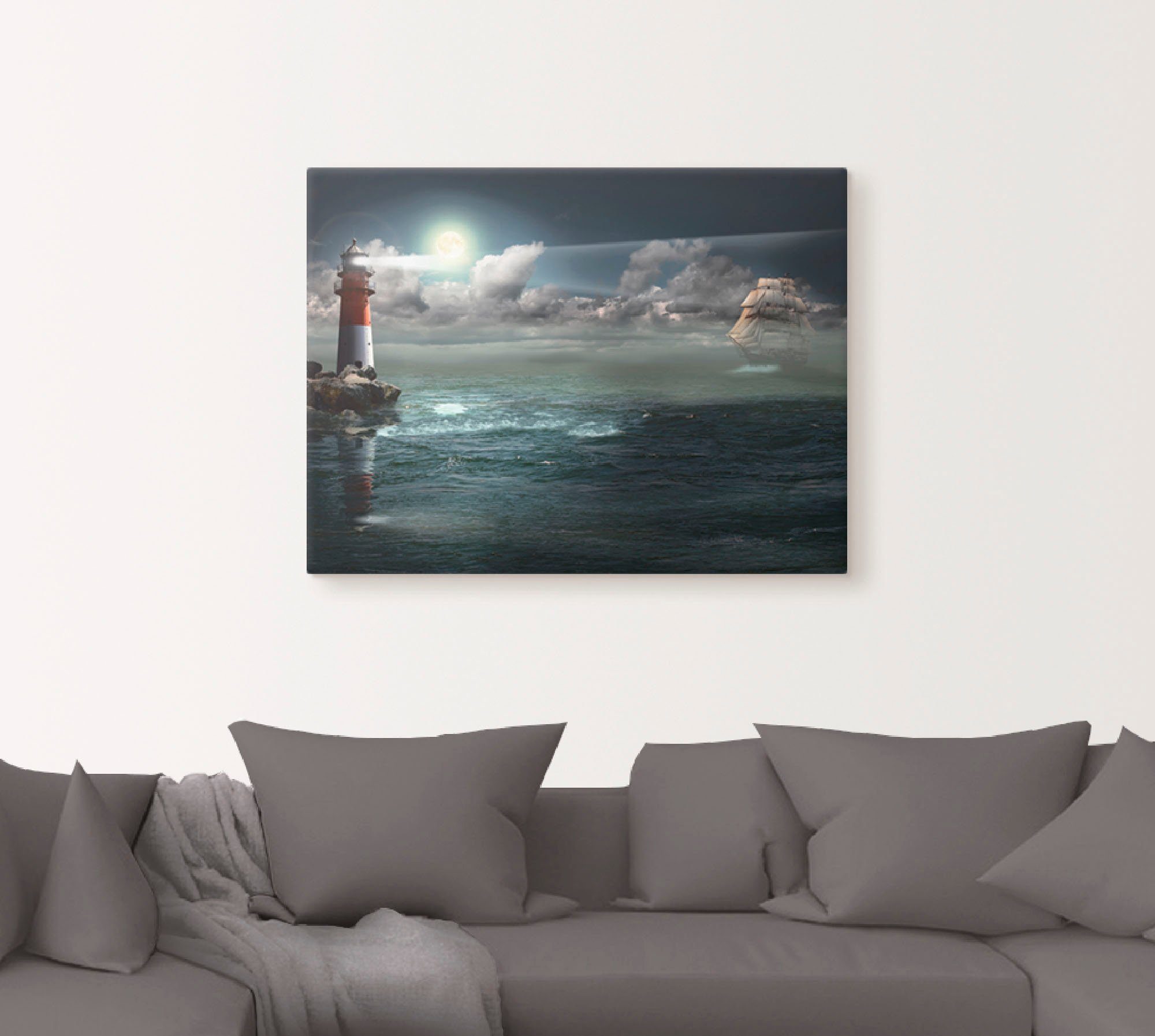 Artland Artprint Vuurtoren onder verlichting als artprint op linnen, poster in verschillende formaten maten