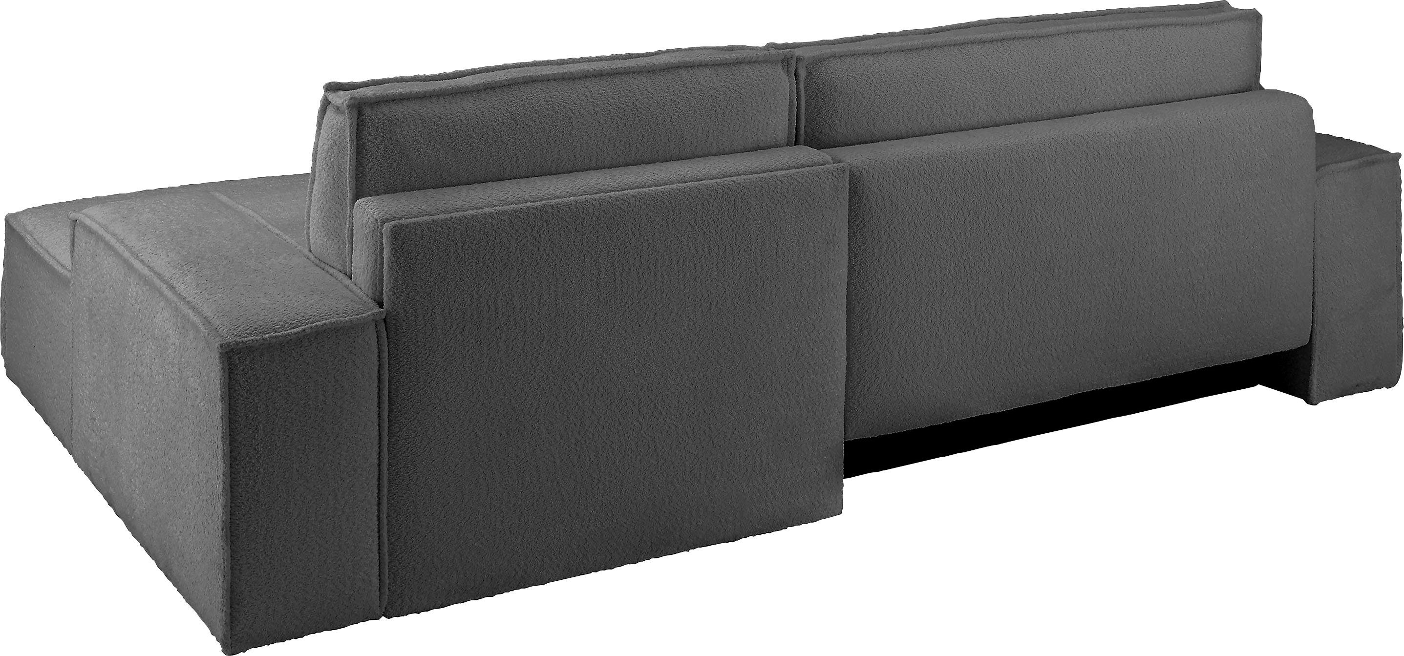 andas Hoekbank Finnley slaapbank 267 cm in Bouclé, fijne structuur en cord, L-vorm