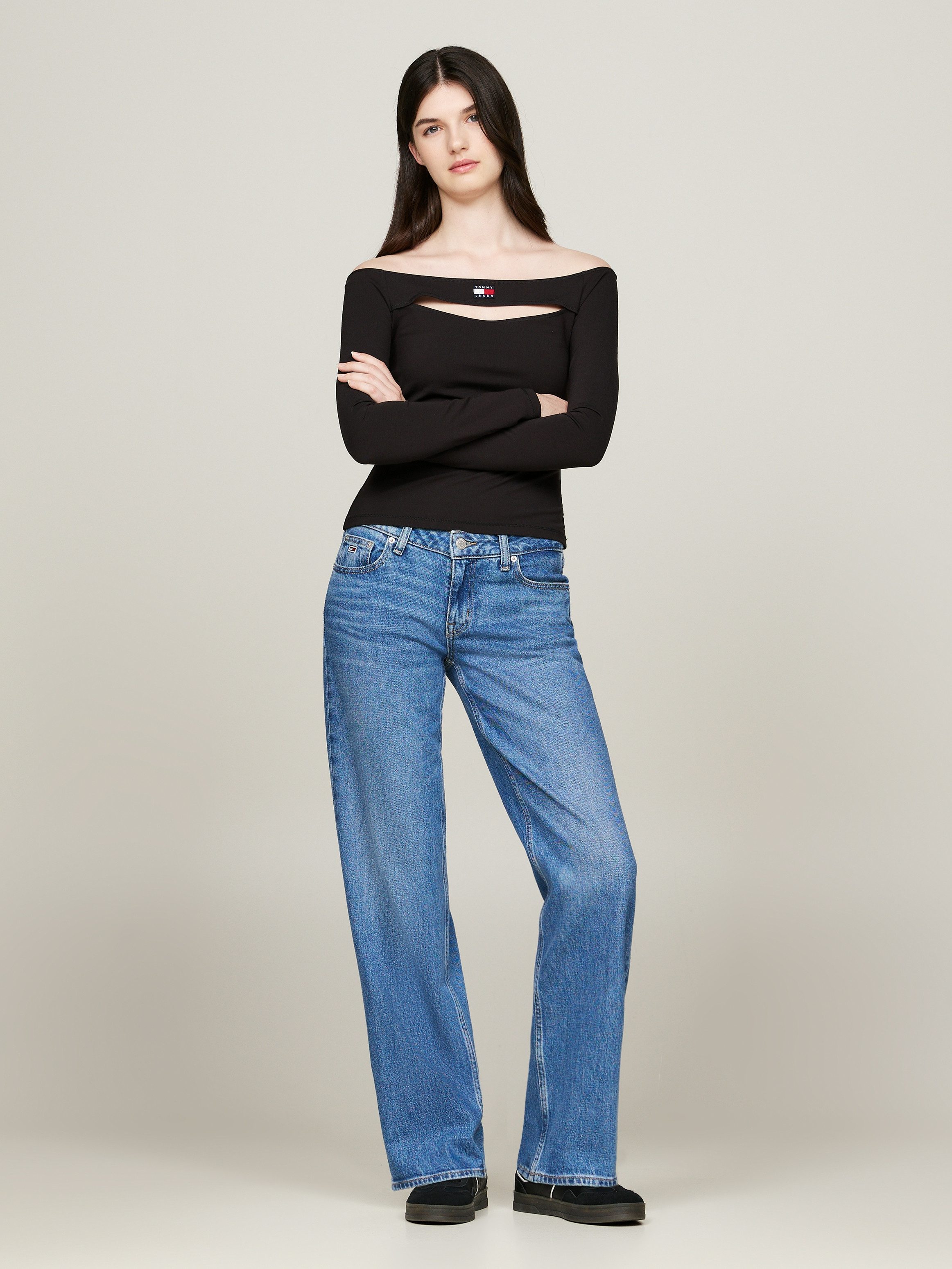 TOMMY JEANS Shirt met lange mouwen TJW SLIM BADGE CUTOUT TOP LS