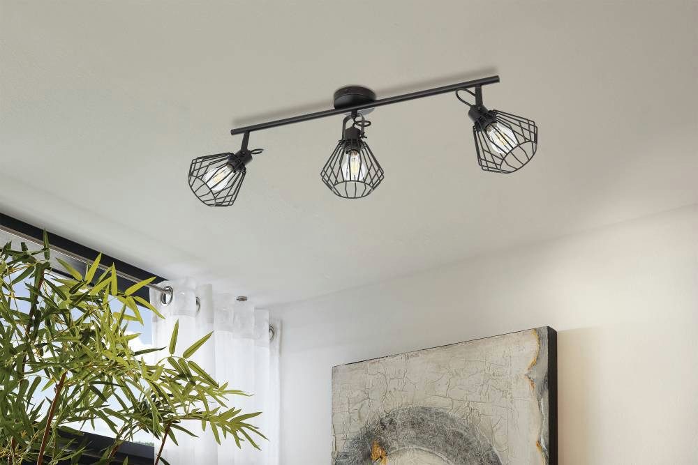 EGLO Plafondspot TABILLANO Plafondlamp, staal, zwart, keukenlamp, spots met E27 fitting (1 stuk)