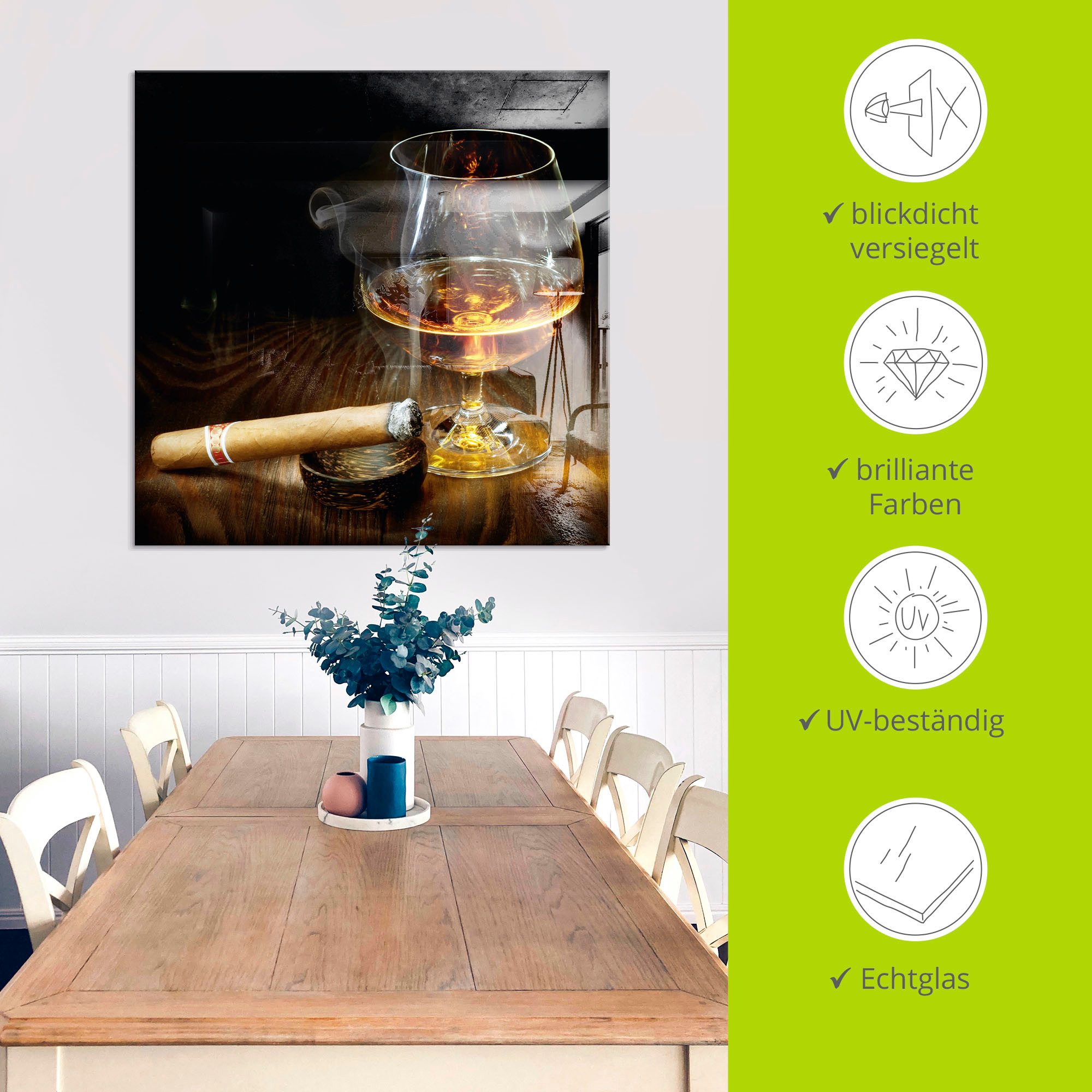 Artland Print op glas Sigaar en cognac in verschillende maten