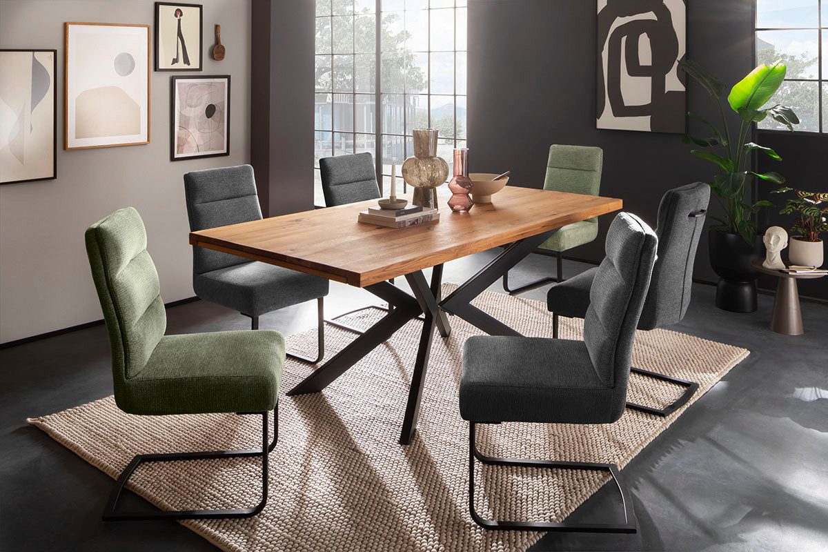MCA furniture Eettafel BARLETTA uitschuifbare tafel 180-280 cm massief, doorlopende lamel, verdubbeld, metaal, tafelblad 5,0 cm