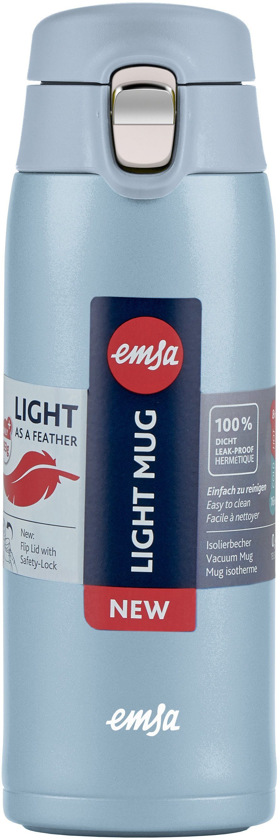 Emsa Thermosbeker Travel Mug Light 0,4l, licht, roestvrij staal, klapvergrendeling, 100% dicht, 8u heet/16u koud