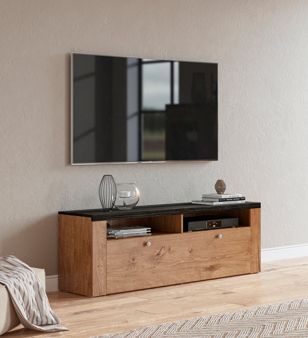 Home affaire Wandmeubel Larona, aanbouwwand, set van 4 delen bestaande uit 1 tv-board, 1 highboard, 1 vitrine, 1 wandplank (set, 4 stuks)