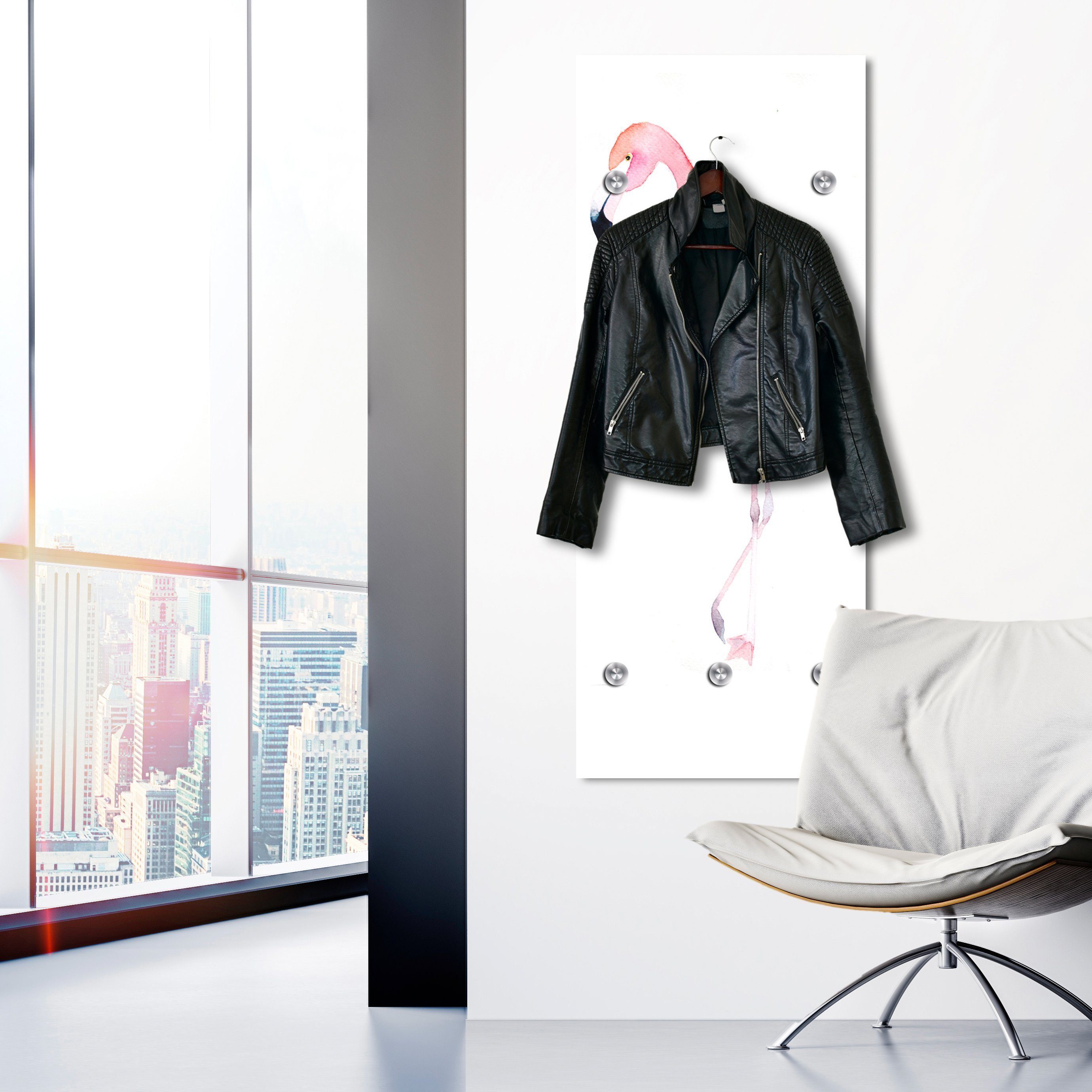 queence Kapstok Flamingo met 6 haken, 50 x 120 cm