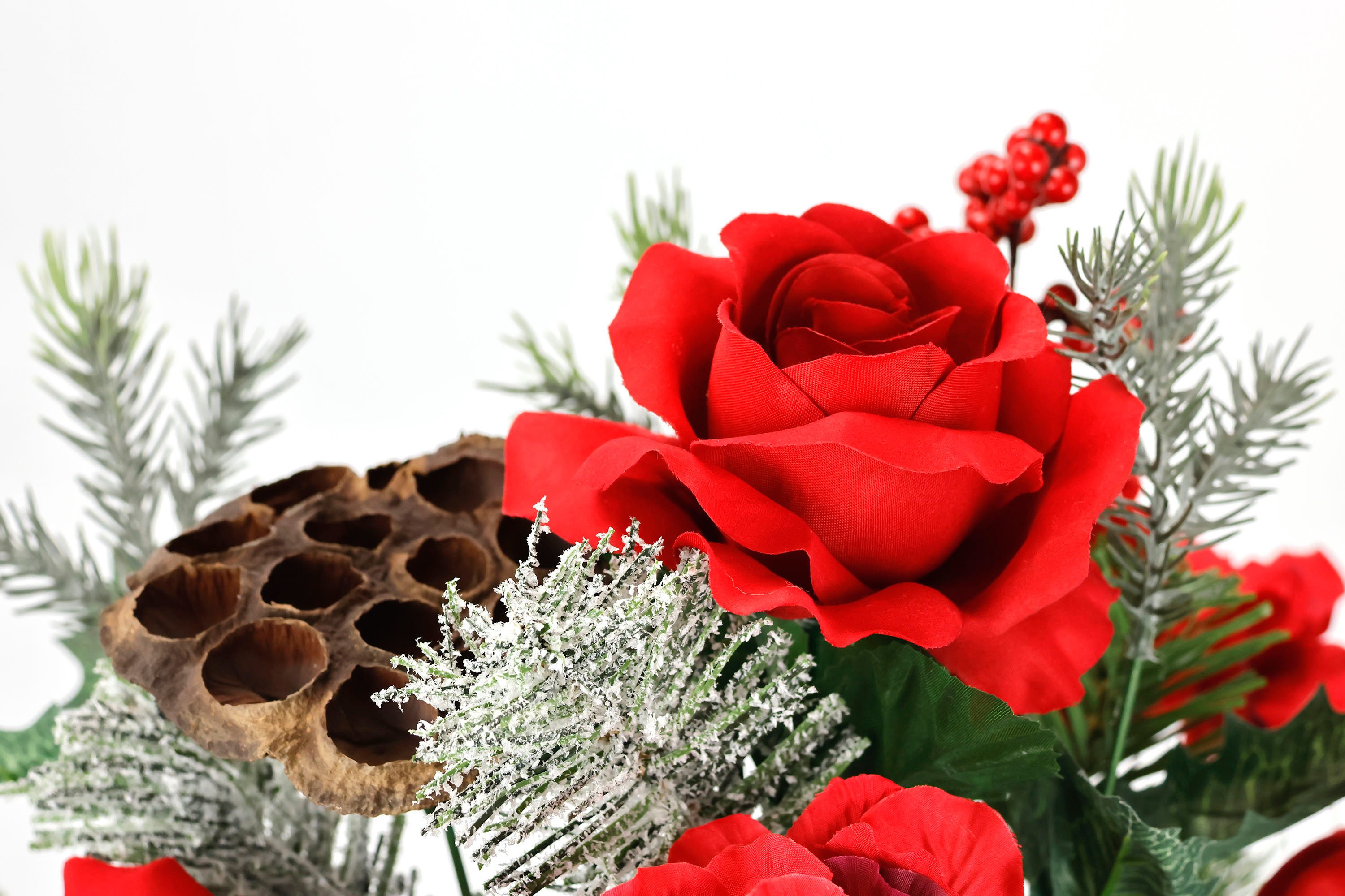 I.GE.A. Boeket kunstbloemen Boeket rozen/hortensia's Dennetakken lotus kerstdecoratie kerstbloem boeketten decoratieve bloemen (1 stuk)