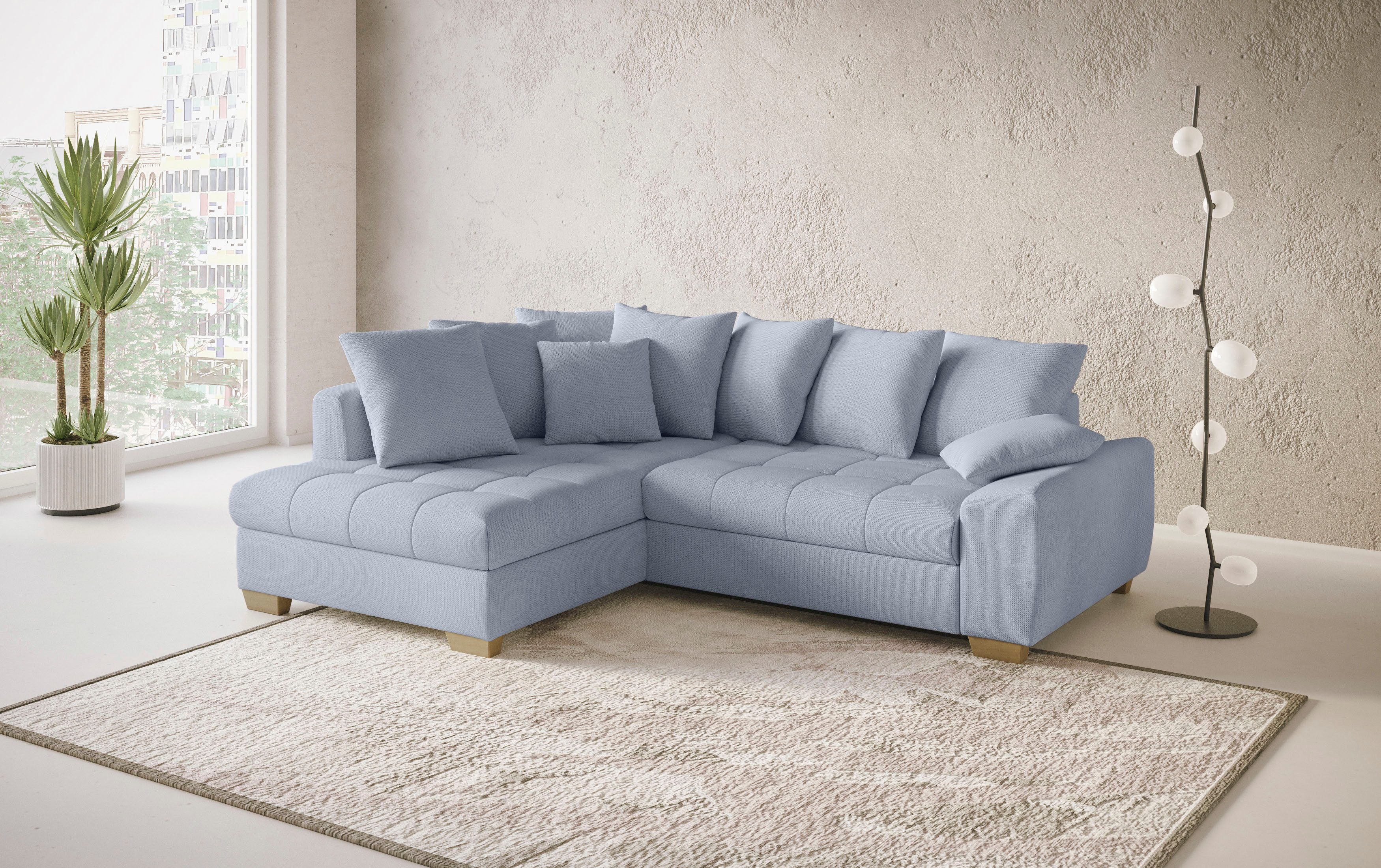 Mr. Couch Hoekbank Nikita II, L-vorm, tot 140kg per zitplaats belastbaar met koudschuim bekleding, optioneel met bed en bedlade