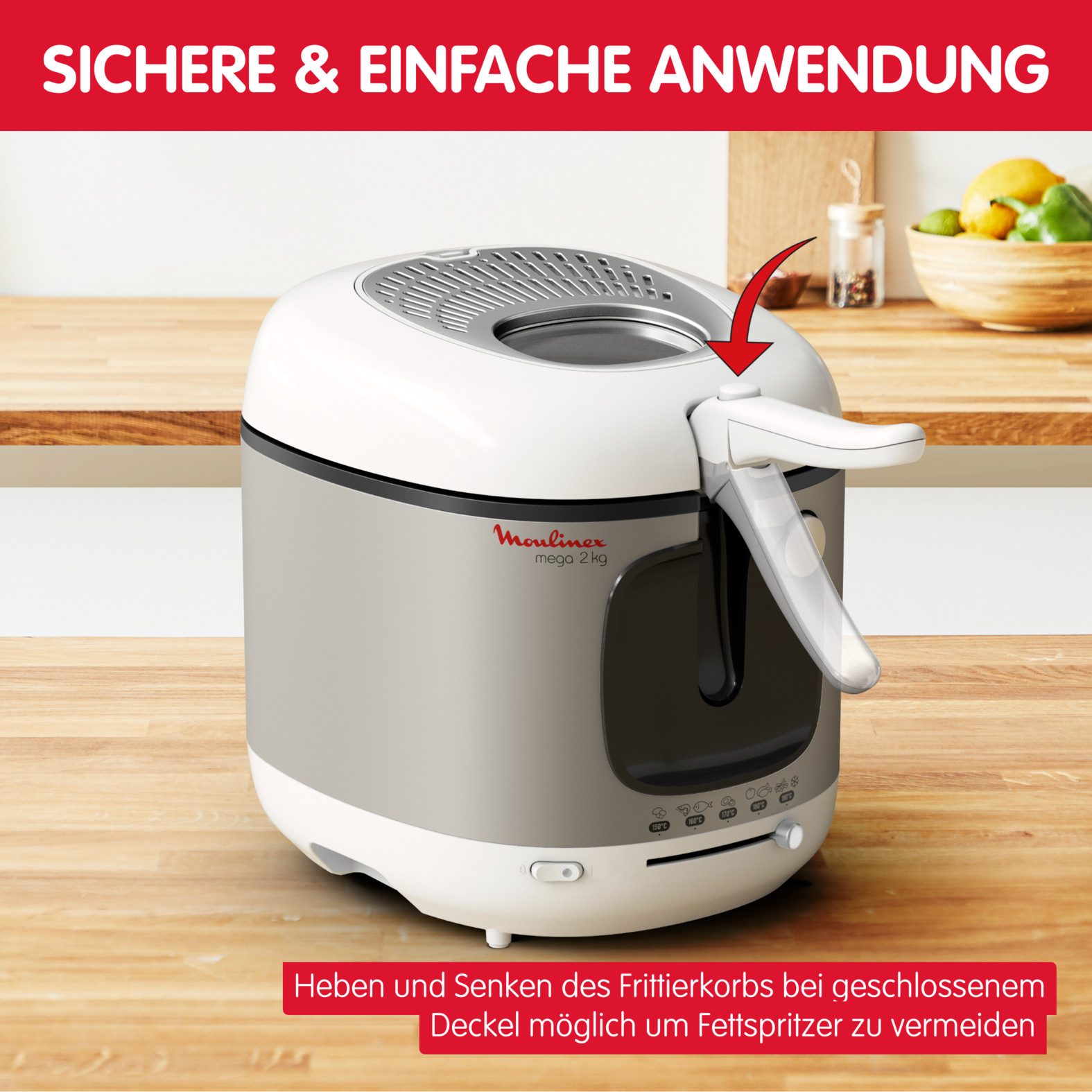 Moulinex Friteuse Mega Capaciteit 2 kg, voor 8 personen, anti-geurfilter, AM4800