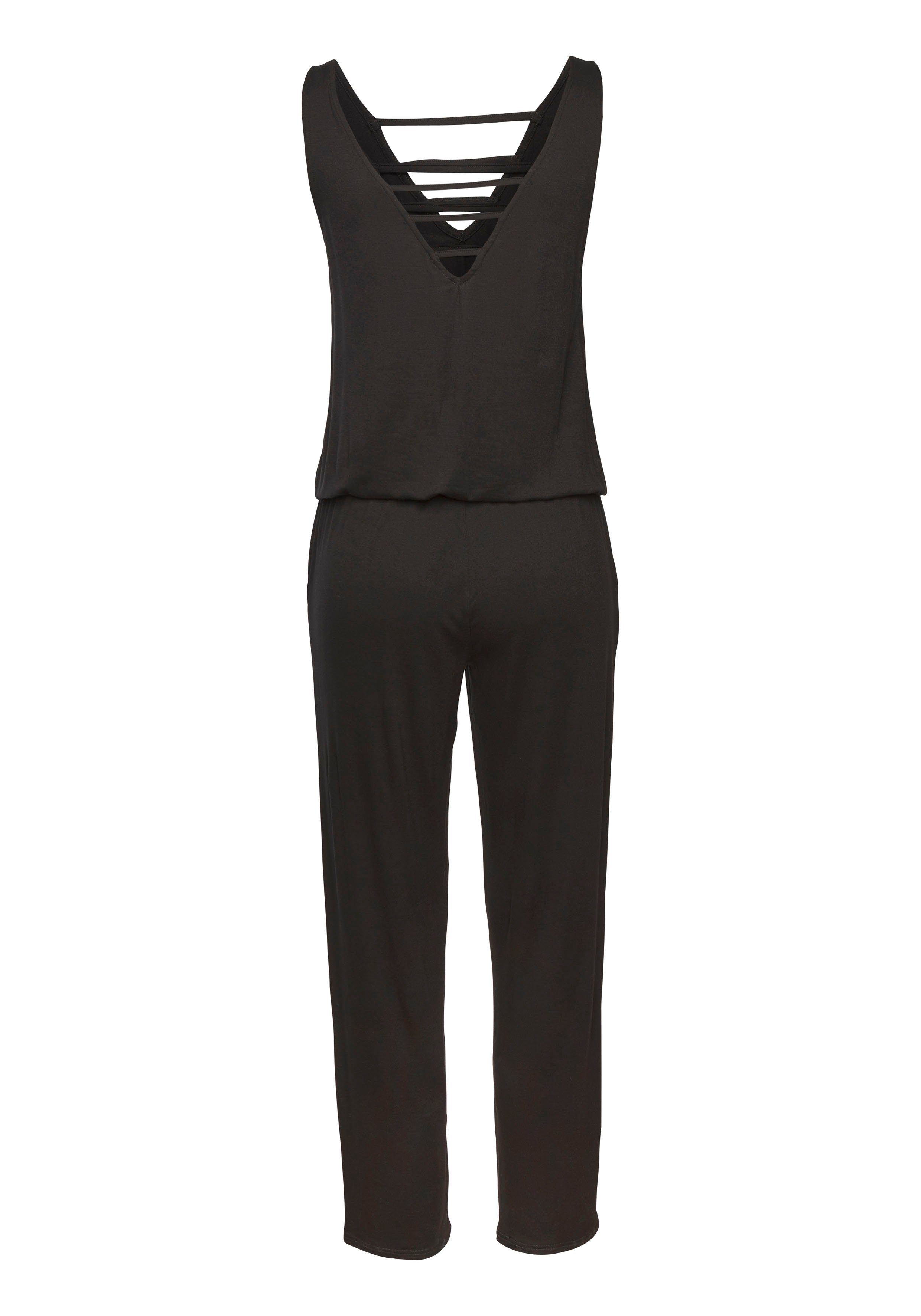 s.Oliver RED LABEL Beachwear Jumpsuit met versierde halslijn, elastische jumpsuit met zakken