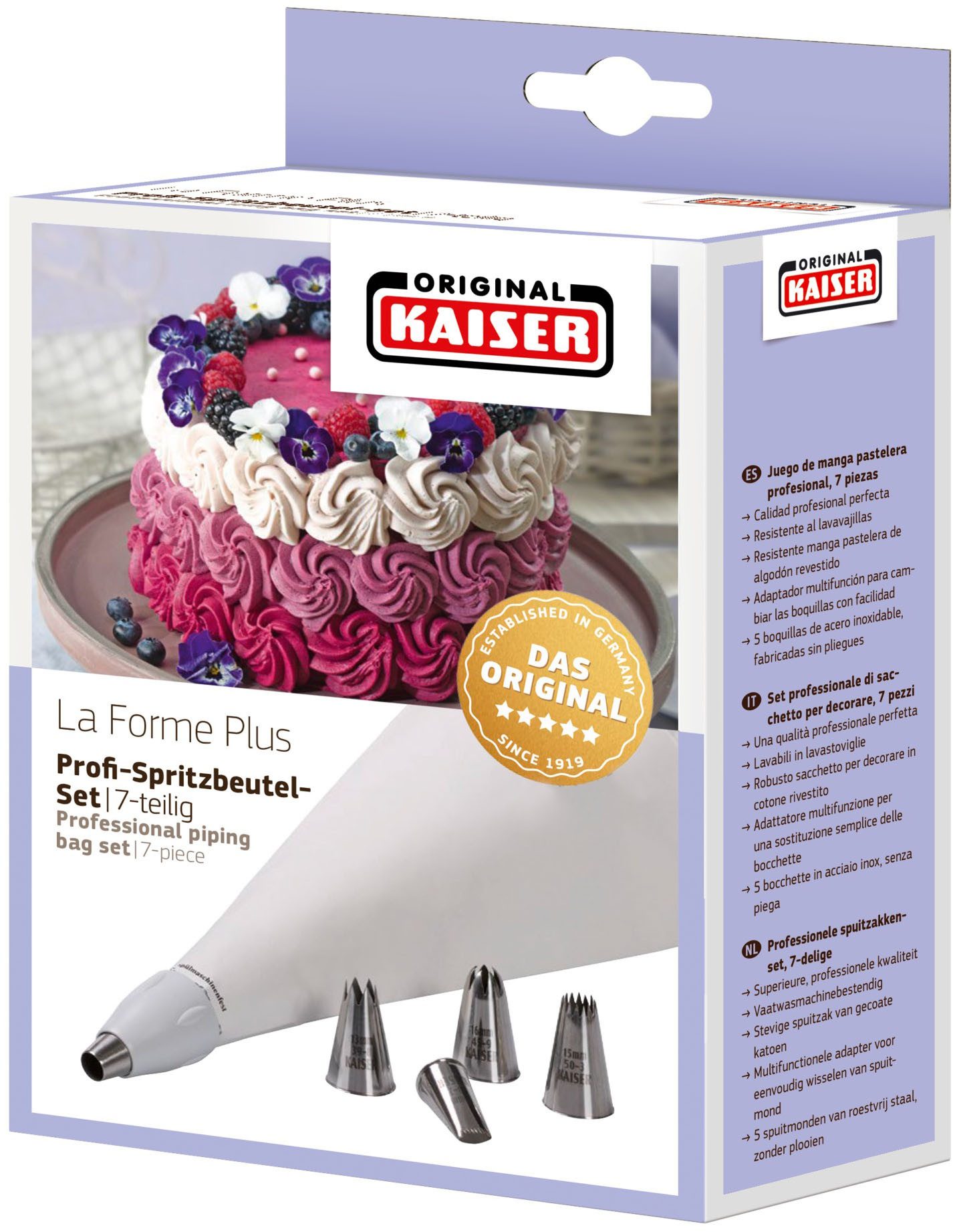 Kaiser Backformen Spuitzak La Forme Plus Herbruikbare spuitzak, Made in Germany (7-delig)