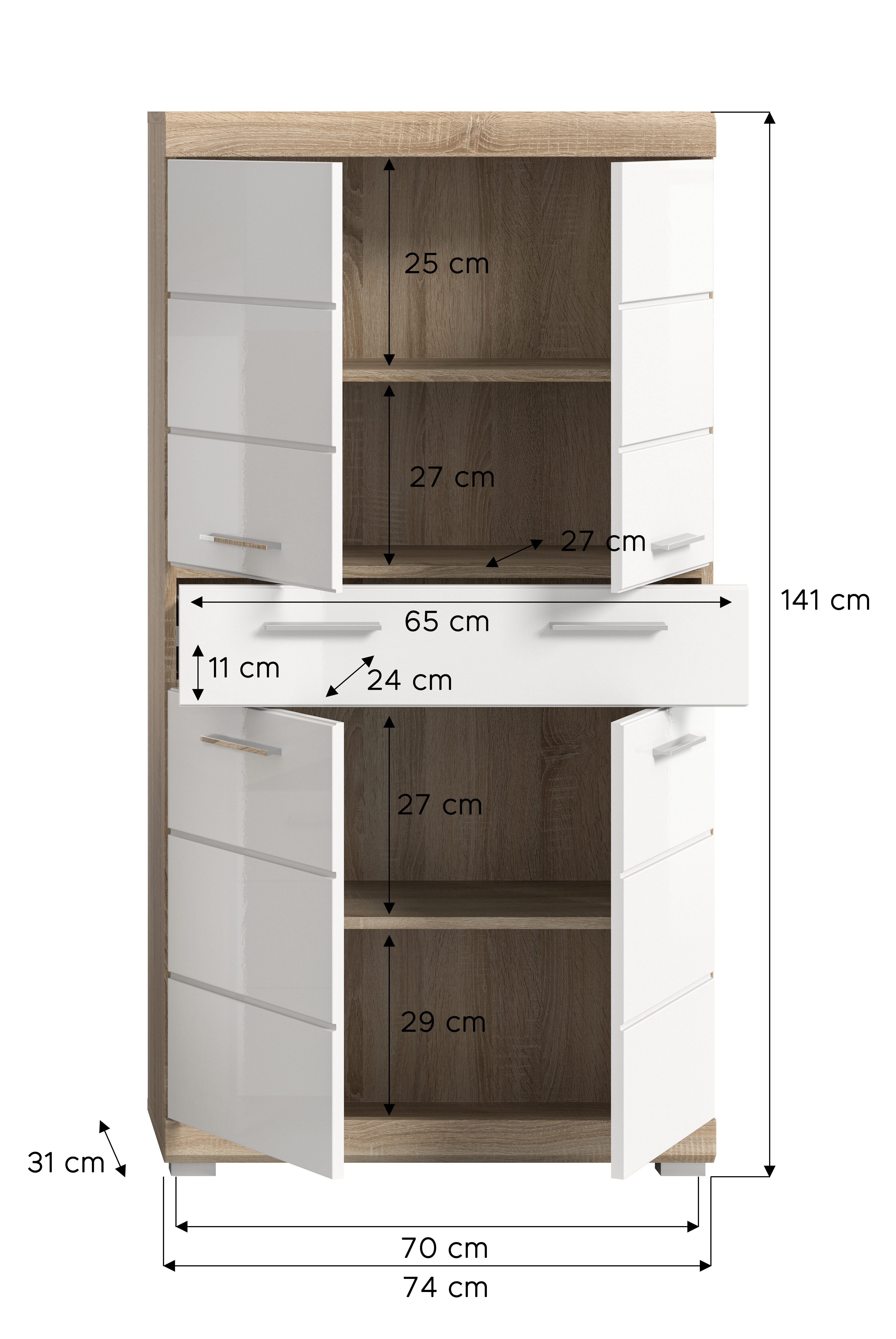 INOSIGN Halfhoge kast Siena, breedte 74 cm, 4 deuren, 1 lade, 4 vakken, MDF-front in verschillende kleuren verkrijgbaar, badkamermeubels, badkamerkast, kast, badkamer