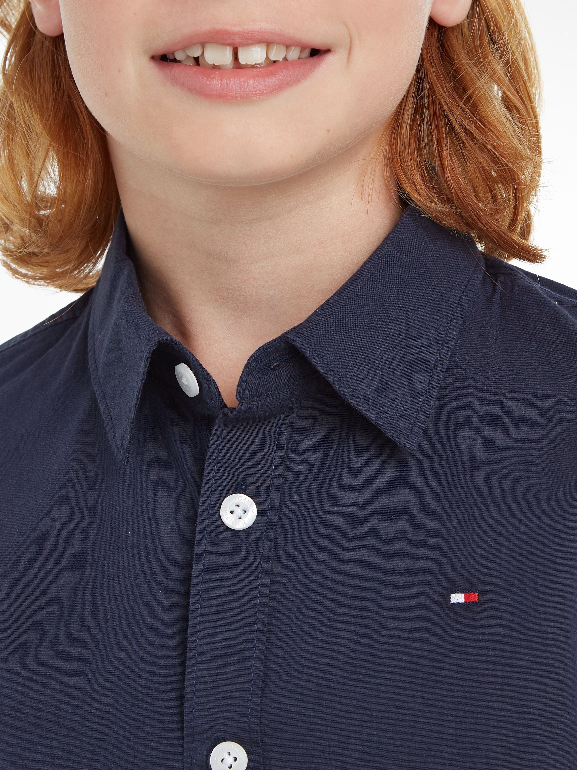 Tommy Hilfiger Overhemd met lange mouwen SOLID STRETCH POPLIN SHIRT L/S Kinderen Kids Junior MiniMe, voor jongens