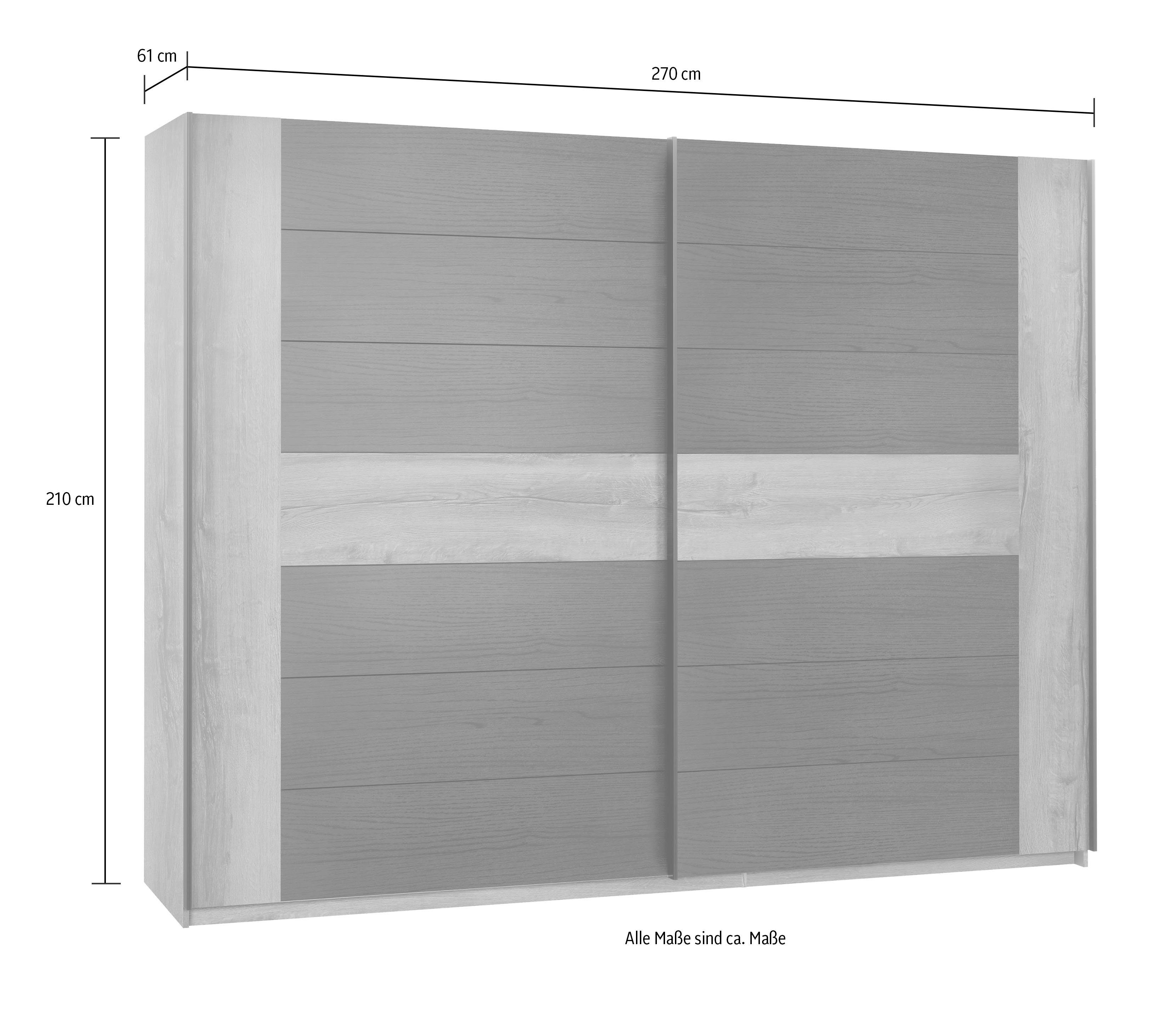 FORTE Zweefdeurkast Bellevue, veel opbergruimte met zwarte metalen grepen, ca. 270x210cm,